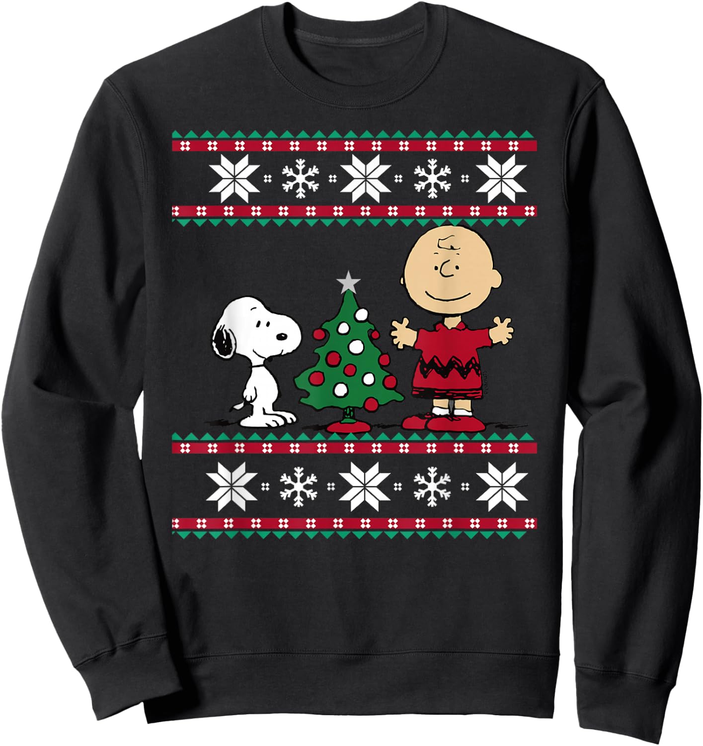 Peanuts Snoopy and Charlie Christmas tree Short Sleeve Blue Sweatshirt - Sweatshirt | Black