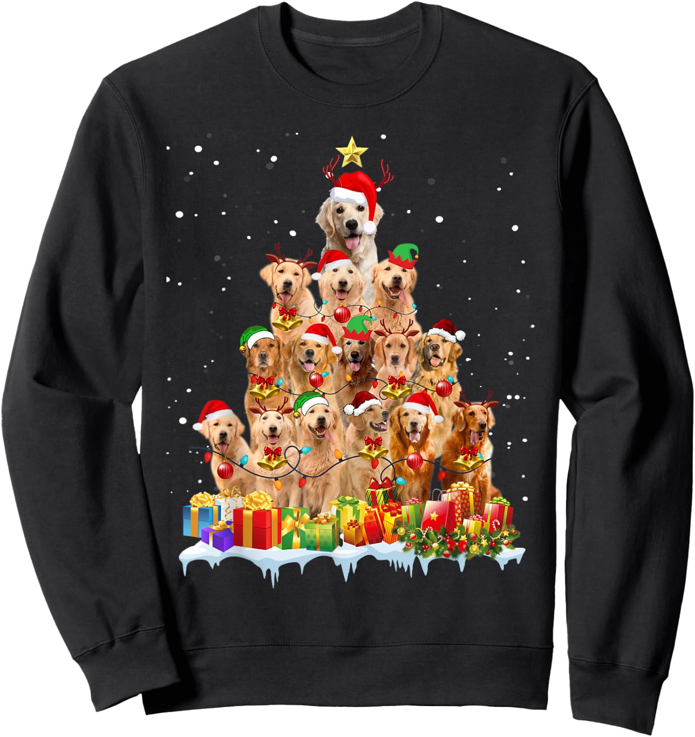Golden Retriever Christmas Tree Matching Pajamas Dog Lovers Sweatshirt - Sweatshirt | Black
