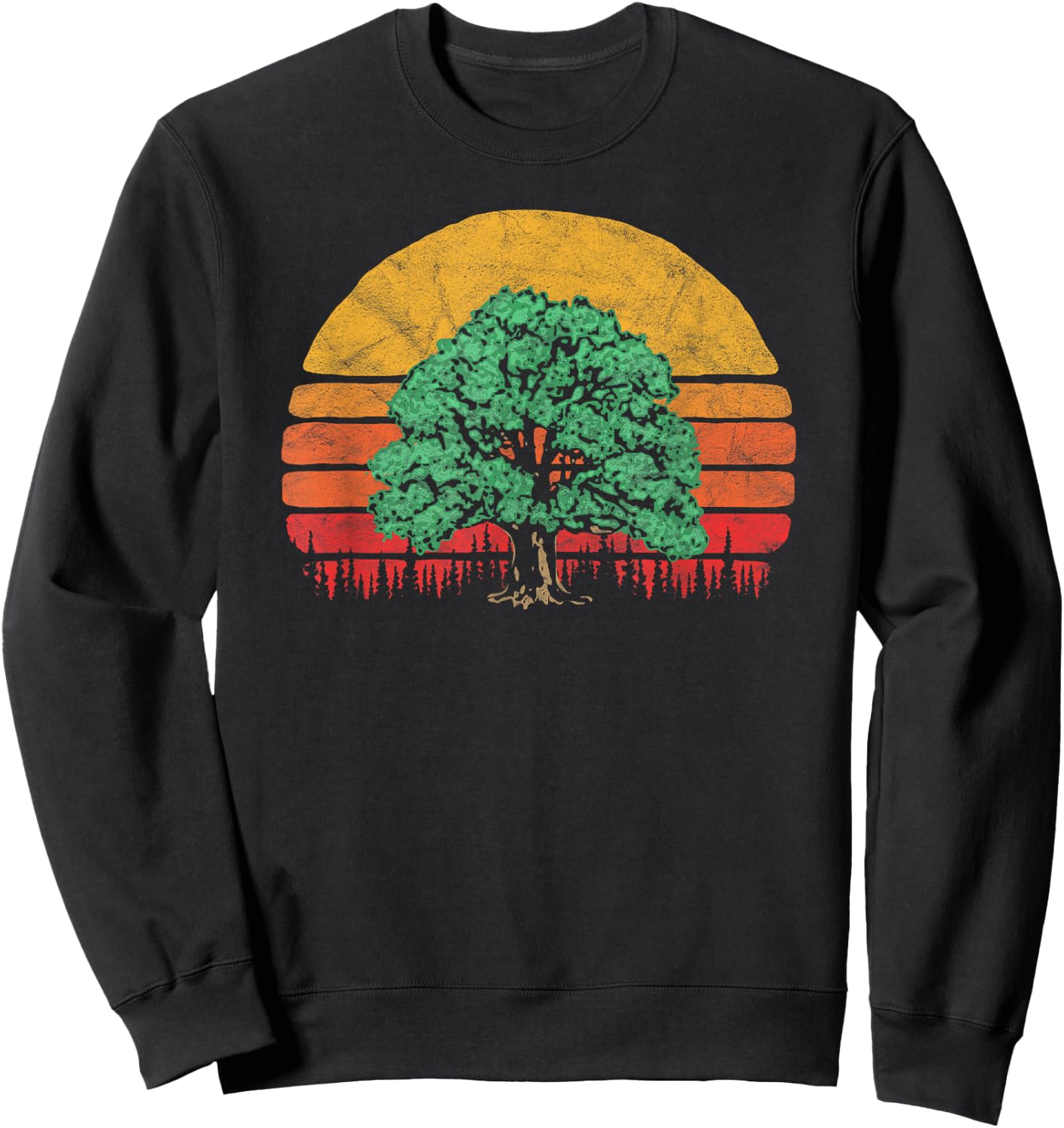 Retro Sun Minimalist Oak Tree Design - Graphic Sweatshirt - Sweatshirt | Black