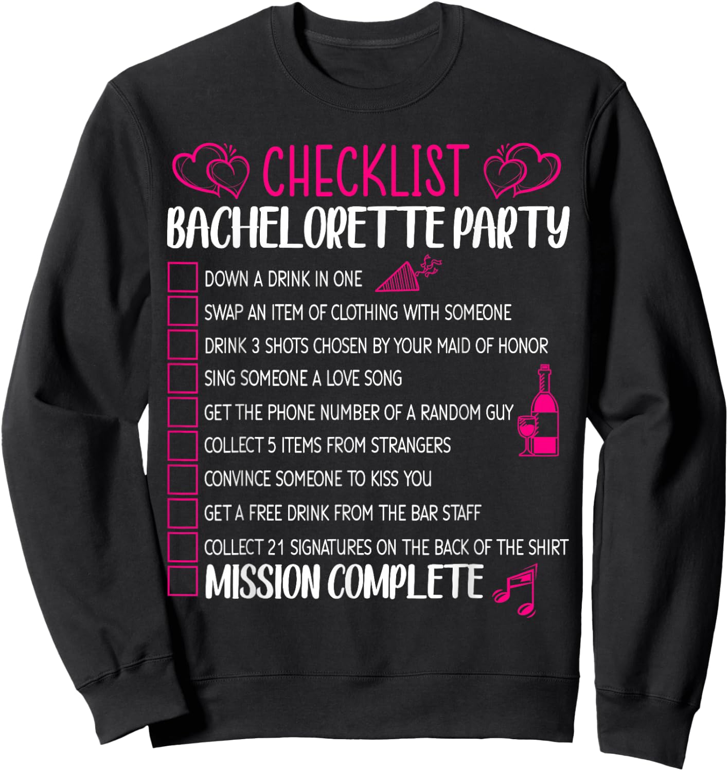 Bachelorette Party Checklist Hen Night Matching Bride Outfit Sweatshirt - Sweatshirt | Black