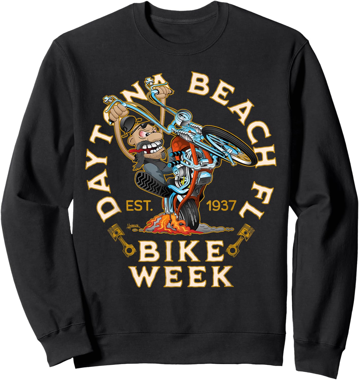 Daytona Beach Florida Bike Week Funny Motorcycle Cartoon Sweatshirt - Sweatshirt | Black