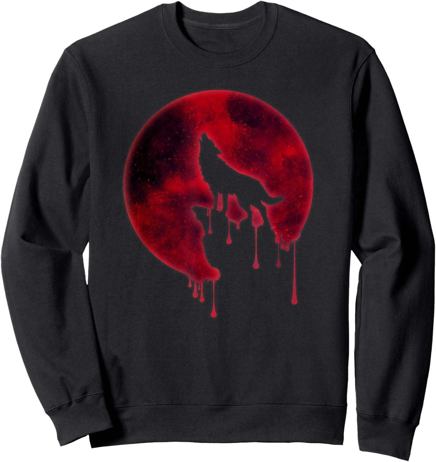 Full Moon Howling Wolf Galaxy Blood Moon Eclipse Sweatshirt - Sweatshirt | Black
