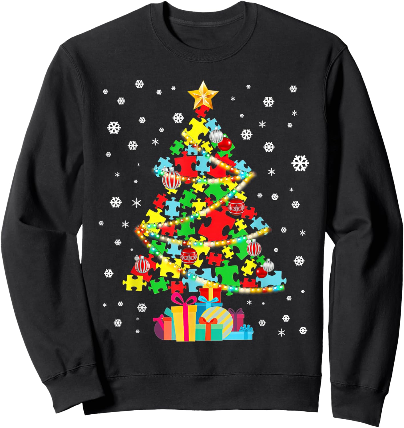 Autism Tree Christmas Pajama Autism Awareness Holiday Sweatshirt - Sweatshirt | Black