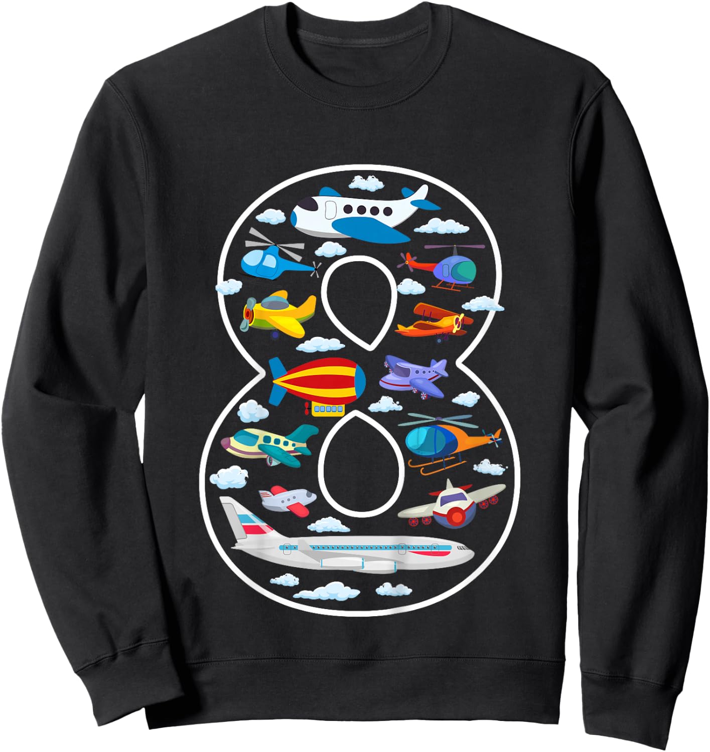 Kids Its My 8th Birthday Boys 8 Airplanes Helicopters 8 Years Old Sweatshirt - Sweatshirt | Black