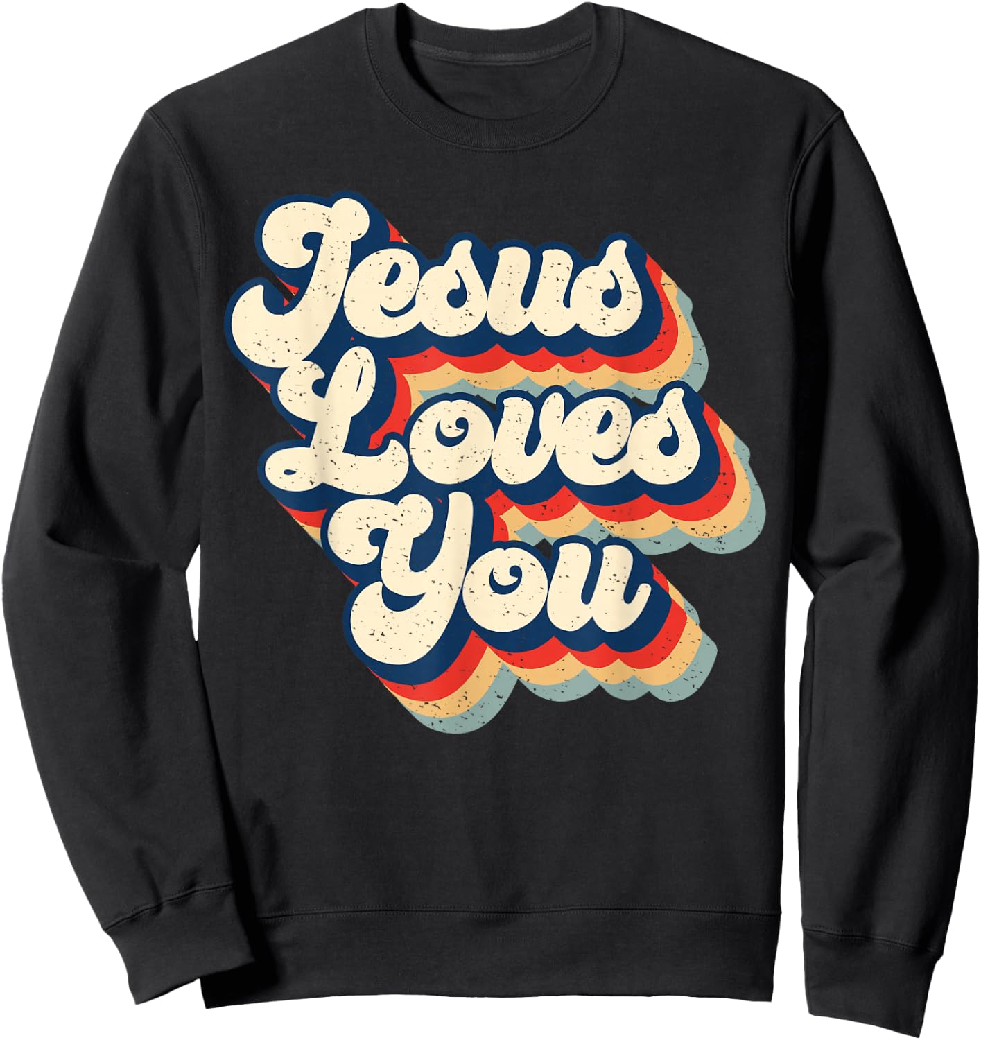 Jesus Loves Retro Vintage Christian Faith Hippie Sweatshirt - Sweatshirt | Black