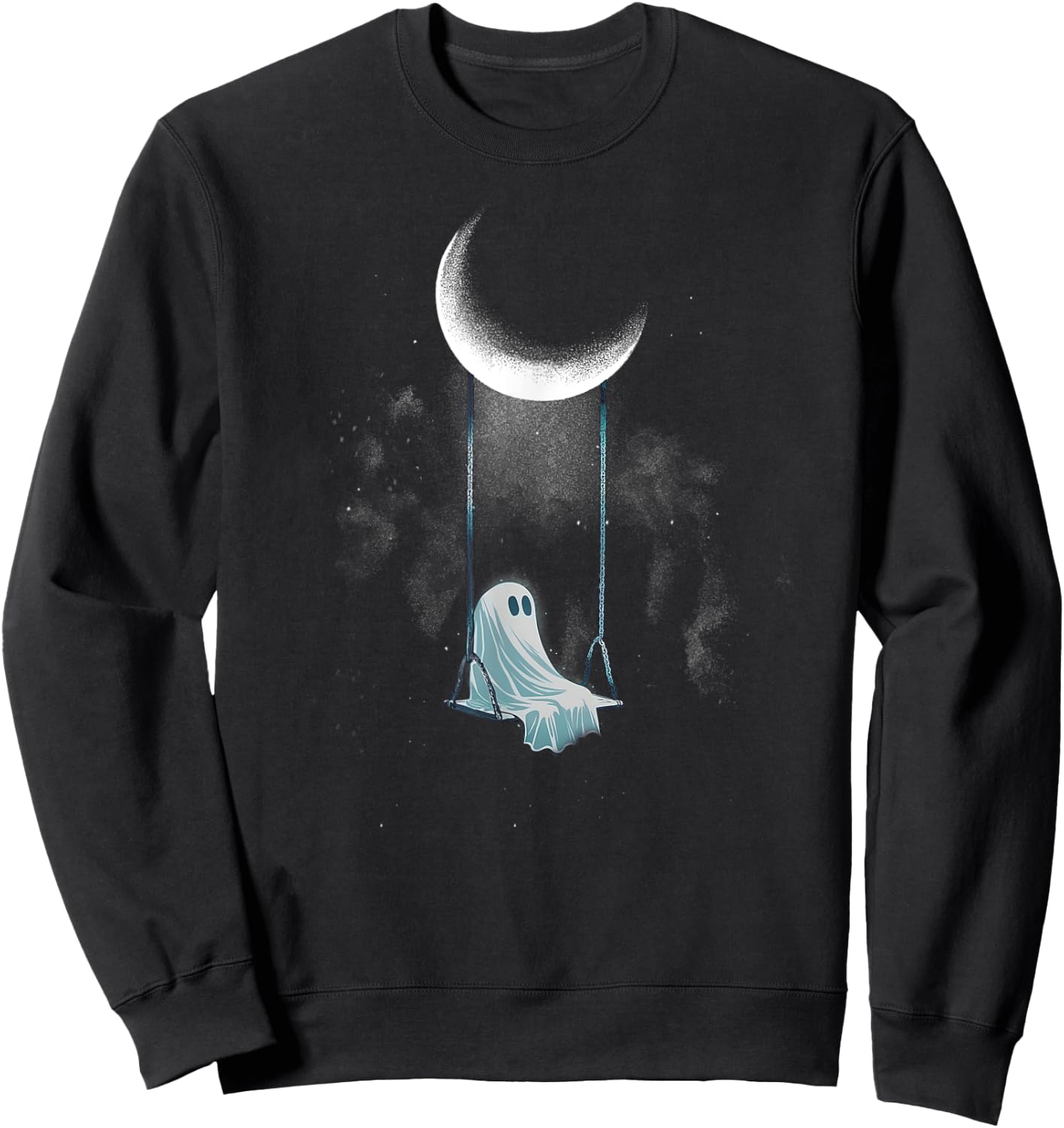 Spooky Ghost Swing Under Moon Lazy Halloween Costume Gothic Sweatshirt - Sweatshirt | Black