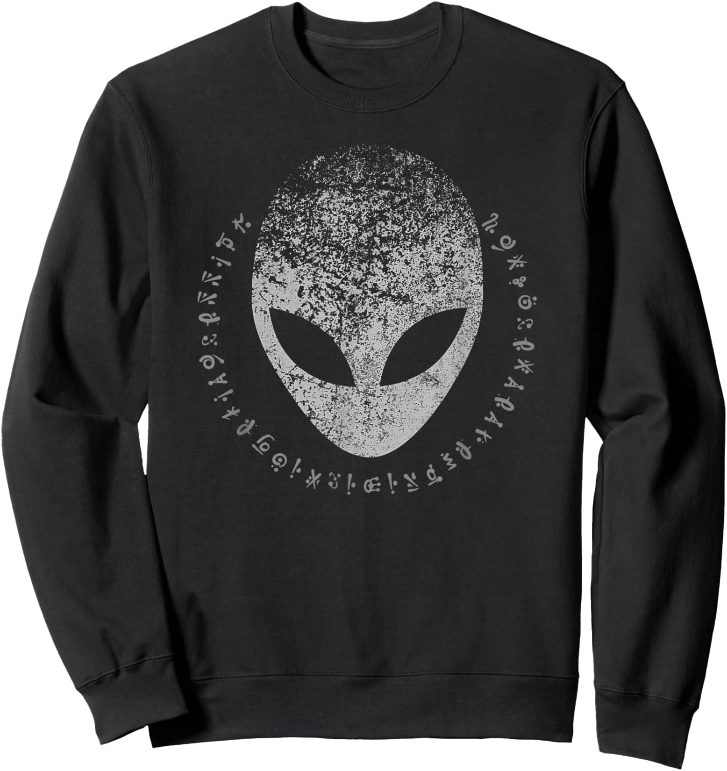 Distressed Ancient Alien Head With Alien Writing Sweatshirt - Sweatshirt | Black