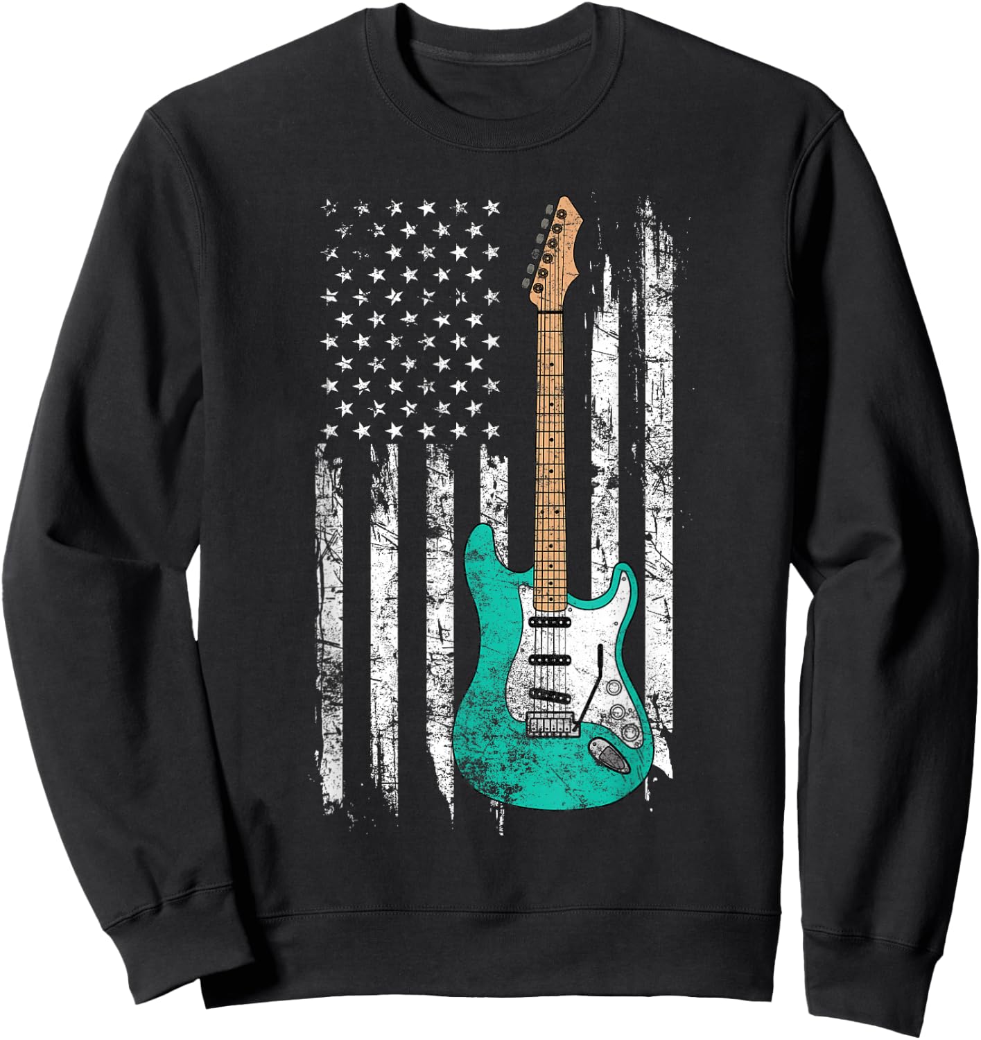 Vintage Guitar - American US Flag Sweatshirt - Sweatshirt | Black