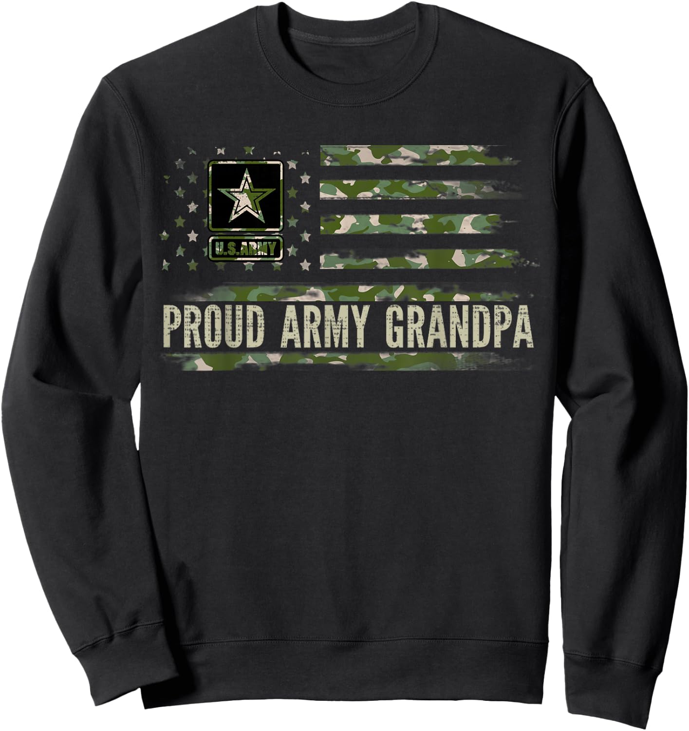 Vintage Proud Army Grandpa Camo American Flag Veteran Gift Sweatshirt - Sweatshirt | Black