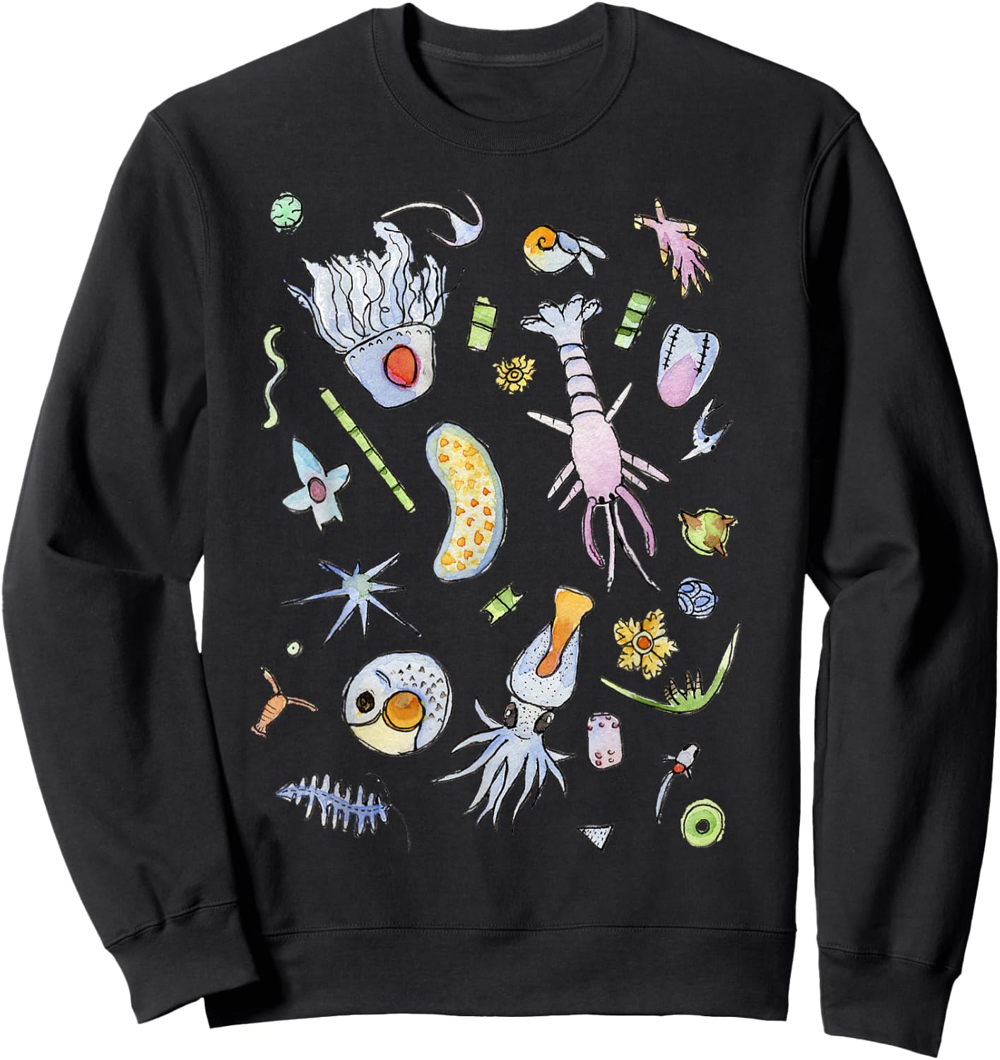 Pastel Ocean Plankton Microbes in Watercolor Sweatshirt - Sweatshirt | Black