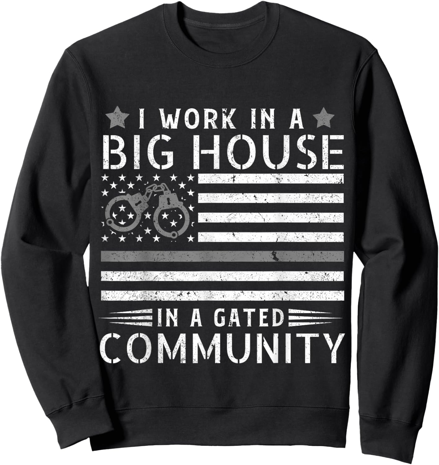 Funny Correctional Officer Work American Flag Distressed Sweatshirt - Sweatshirt | Black