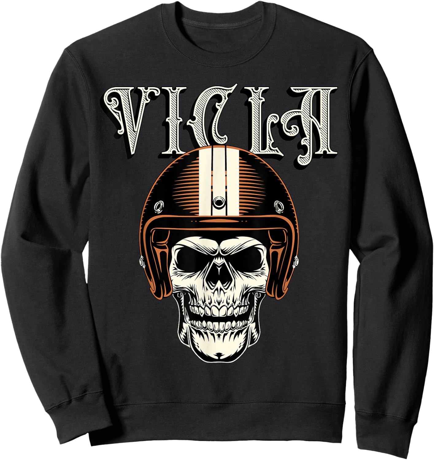 Vicla Gangster Biker Skull Motorcycle Rider Design Sweatshirt - Sweatshirt | Black
