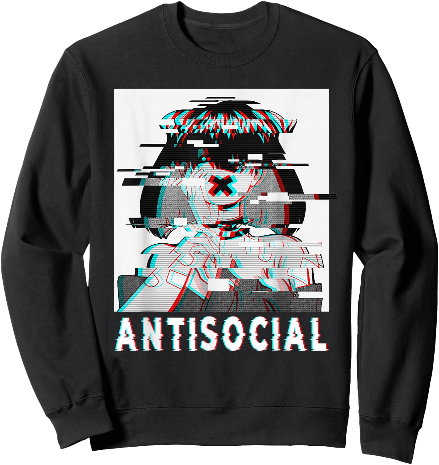 Antisocial Anti Social Anime Goth Girl Vaporwave Glitch 90s Sweatshirt - Sweatshirt | Black