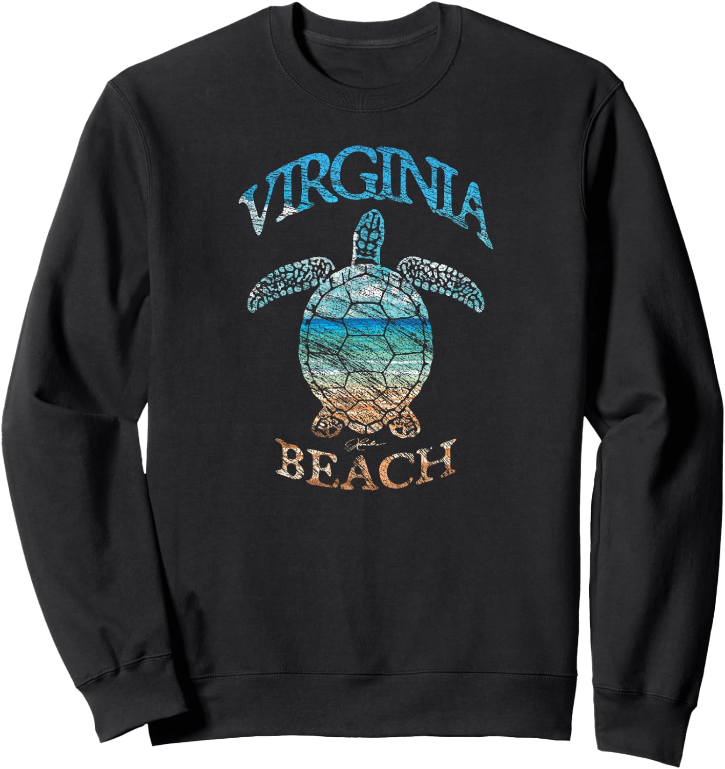 JCombs: Virginia Beach, VA, Beach in the Sea Turtle Sweatshirt - Sweatshirt | Black