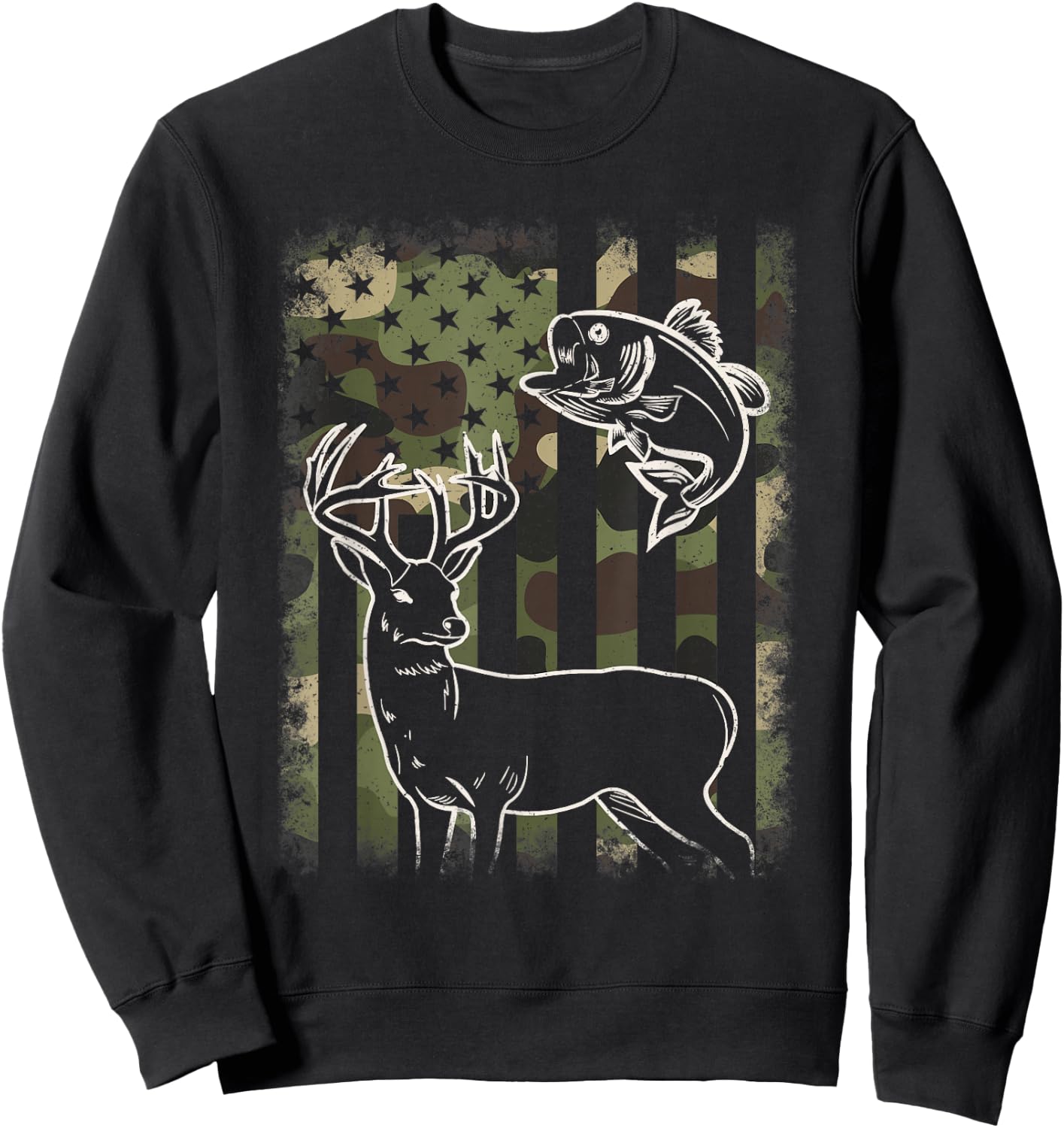 Camouflage American Flag Fishing Deer Hunting Hunter Men Sweatshirt - Sweatshirt | Black