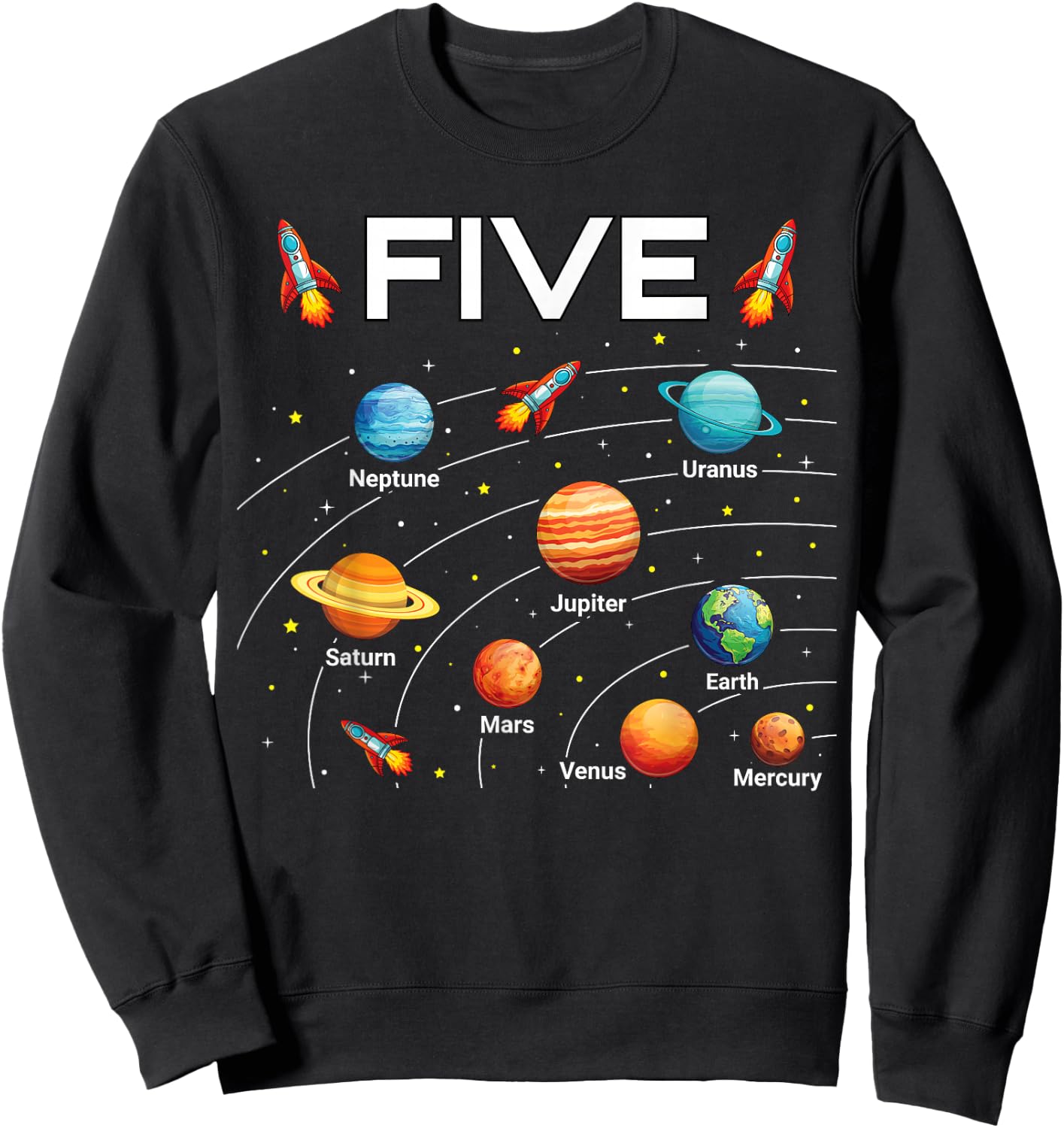 5 Year Old Shirt Boys Girls Space Planets 5th Birthday Boy Sweatshirt - Sweatshirt | Black