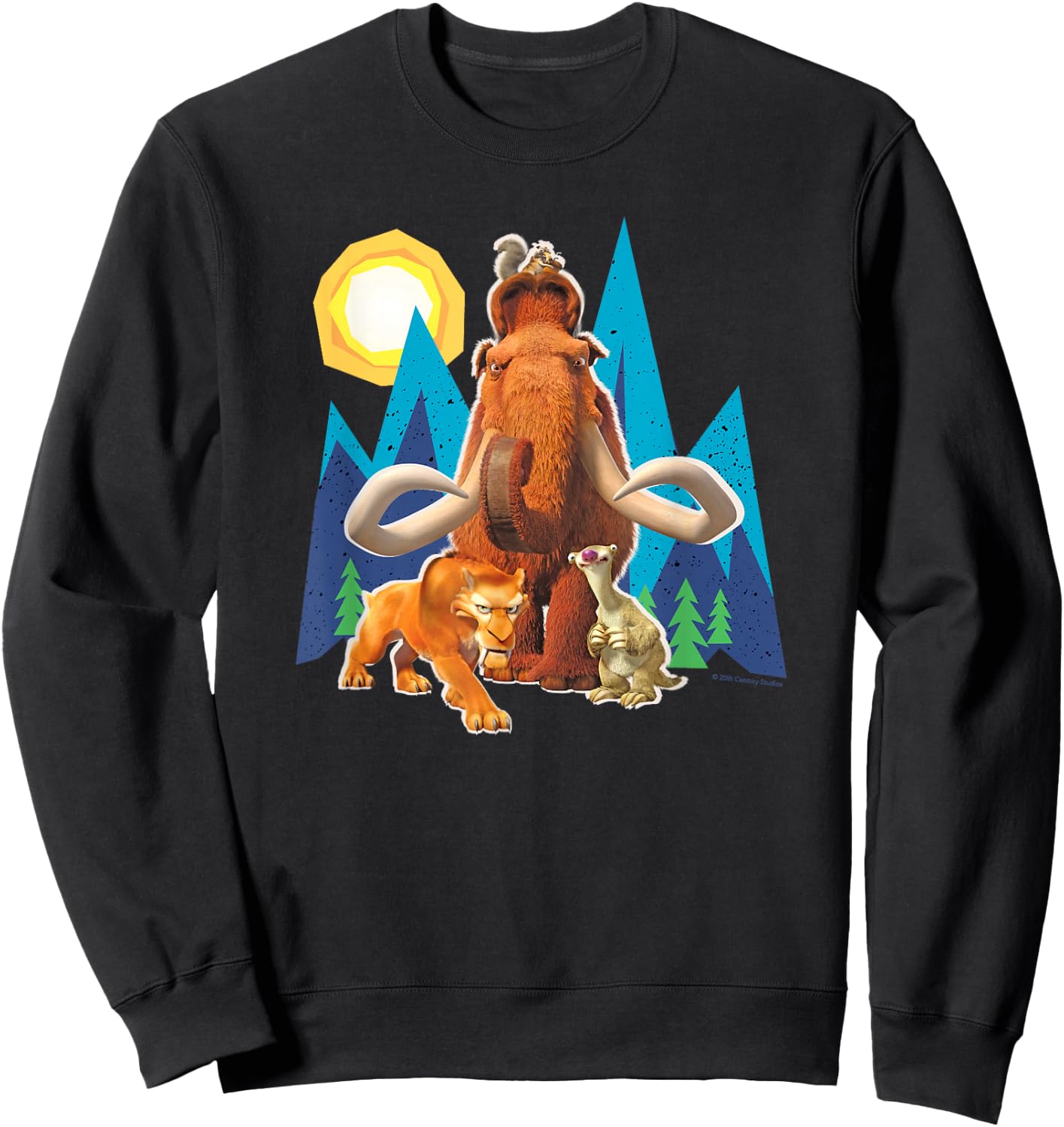 Ice Age Manfred Diego Sid and Scrat Cutout Mountains Sweatshirt - Sweatshirt | Black