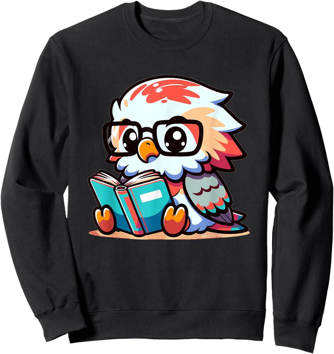 Adorable Book Lover Harpy Eagle With Reading Glasses Cute Sweatshirt - Sweatshirt | Black