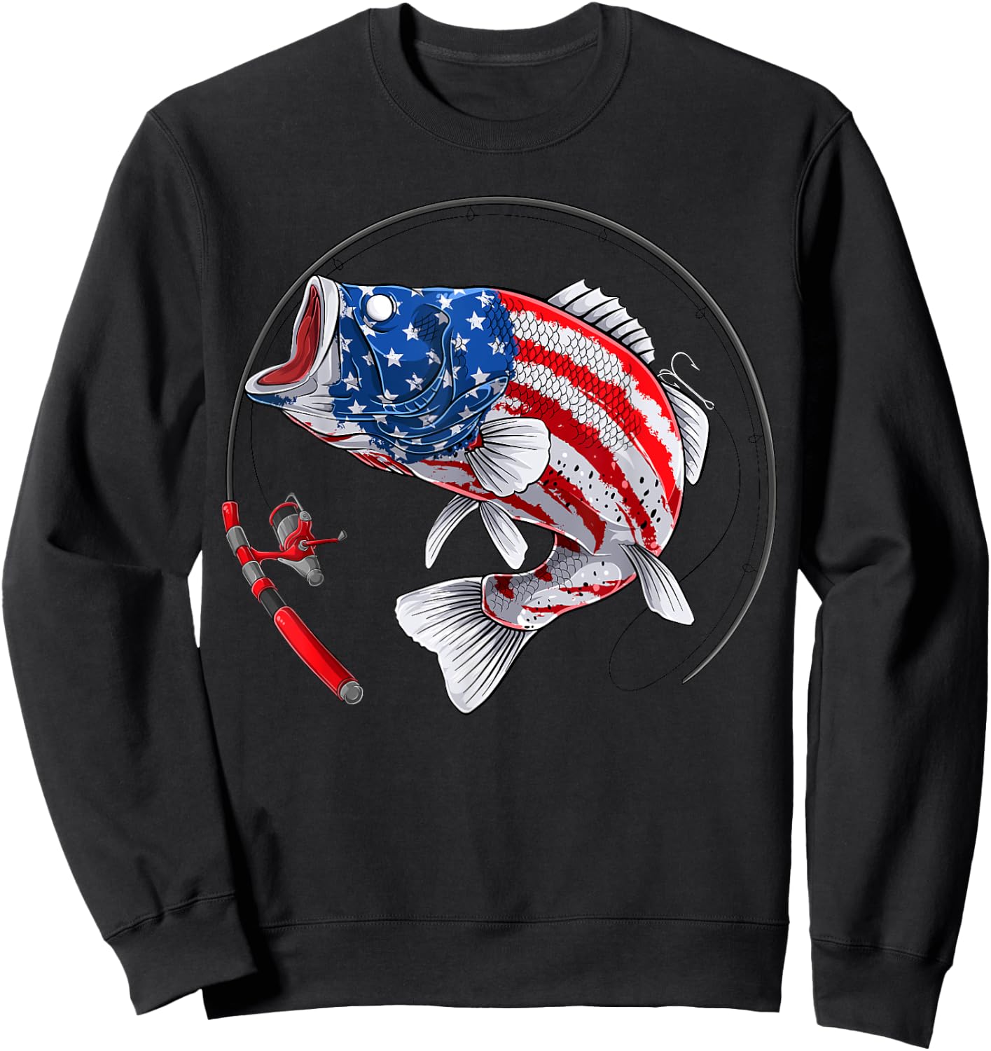 Largemouth bass fish USA American Flag Fishing Sweatshirt - Sweatshirt | Black