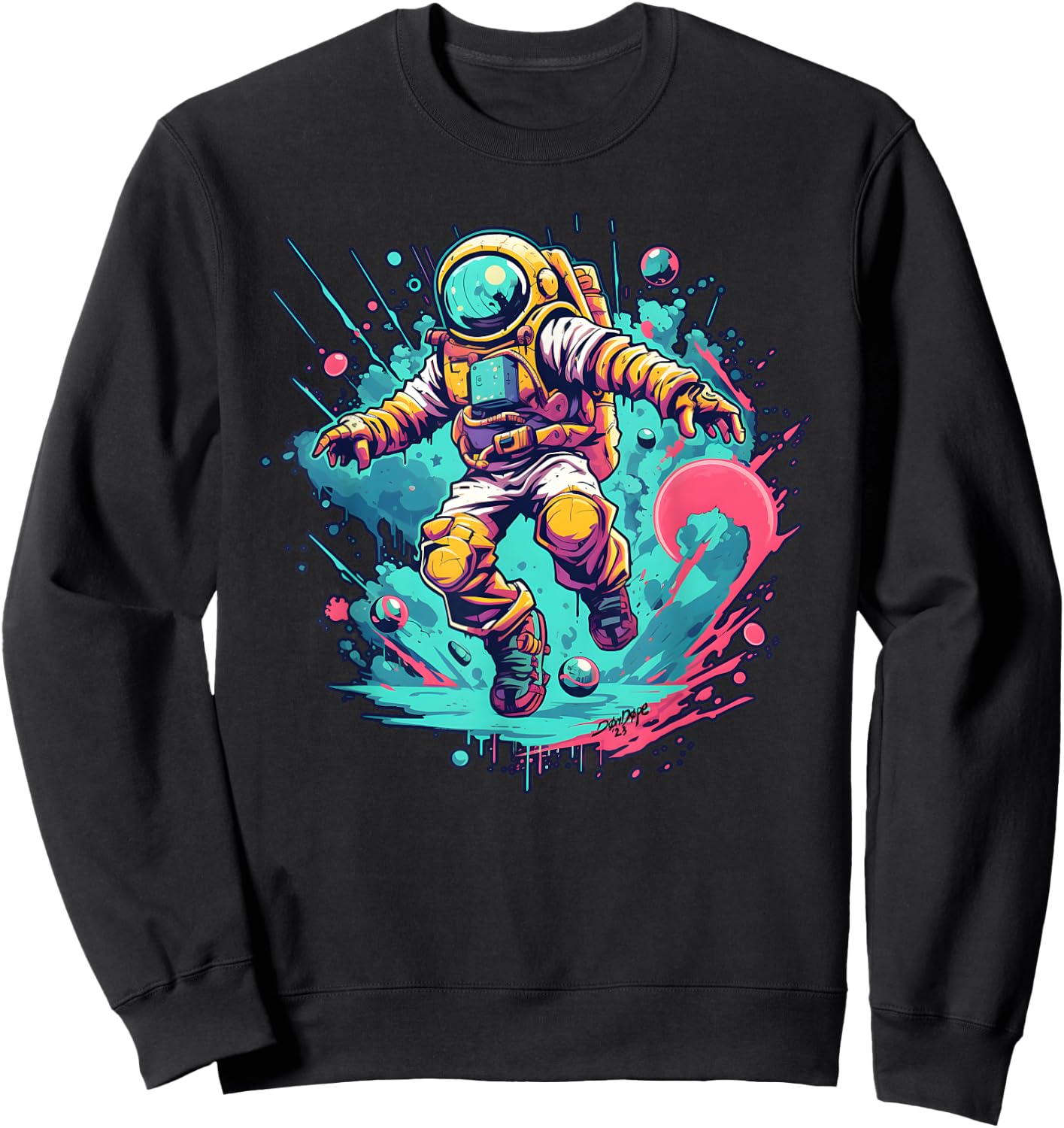 Doped Don -Adults Multicolor Astronaut Small Classic Fit Short Sleeve Sweatshirt - Sweatshirt | Black
