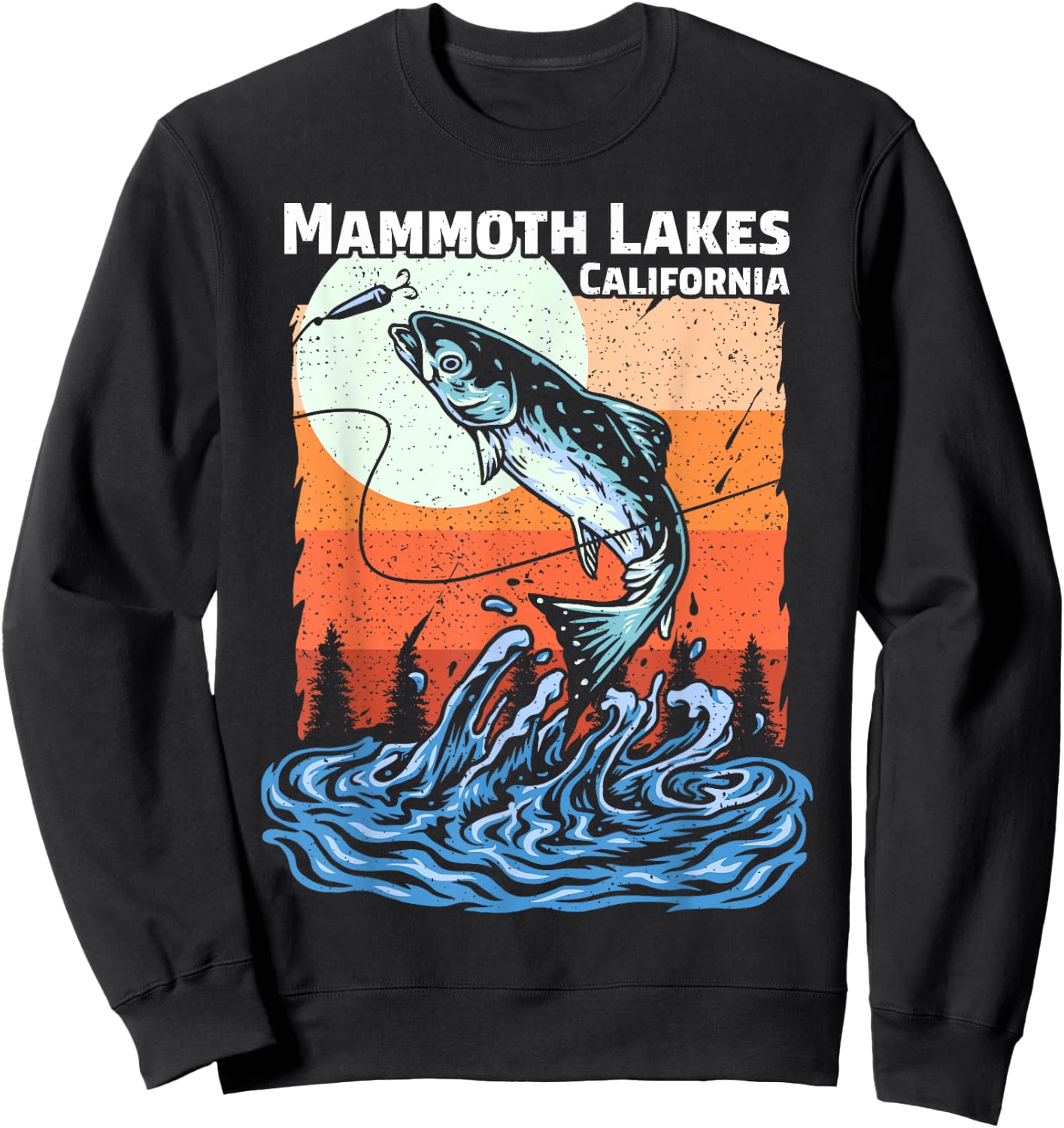 Summer Fishing Retro Sunset California Mammoth Lakes Sweatshirt - Sweatshirt | Black