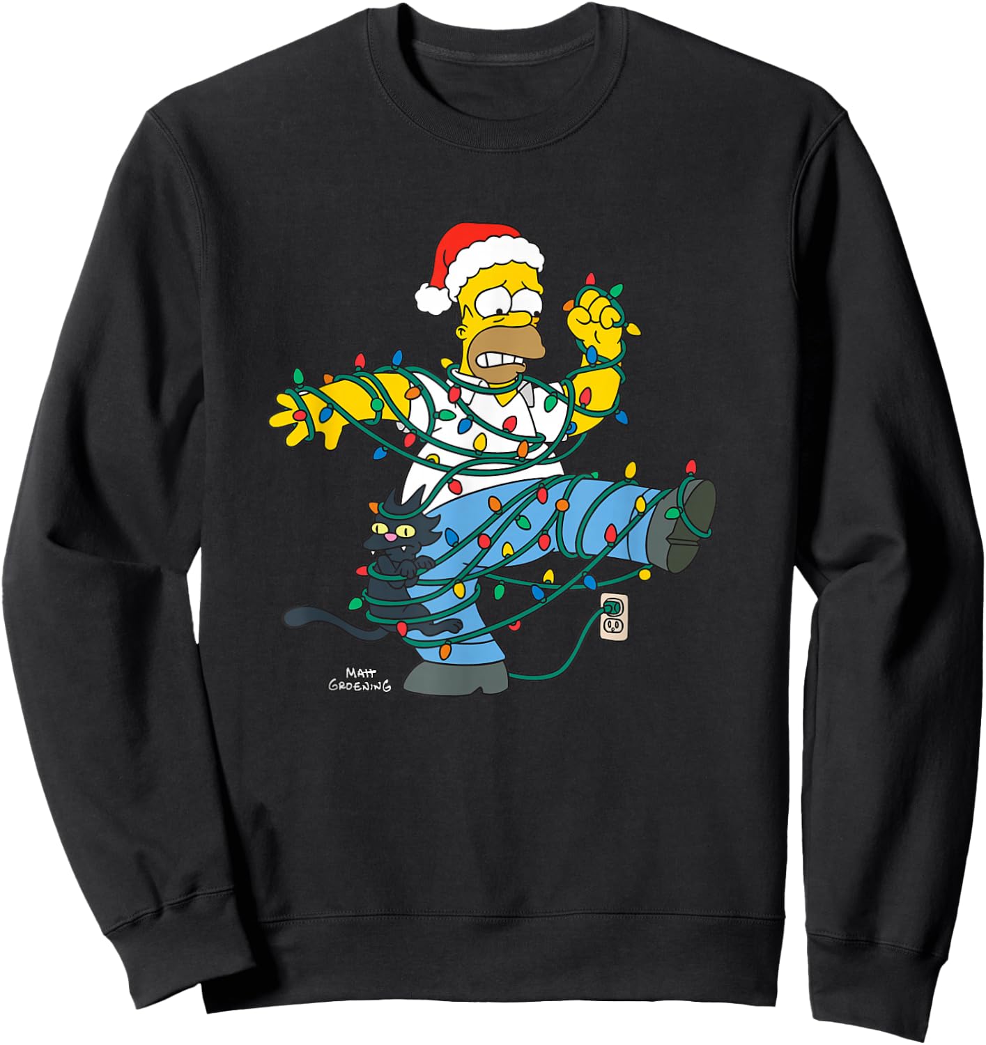 The Simpsons Holiday Homer Simpson Christmas Lights Tangle Sweatshirt - Sweatshirt | Black
