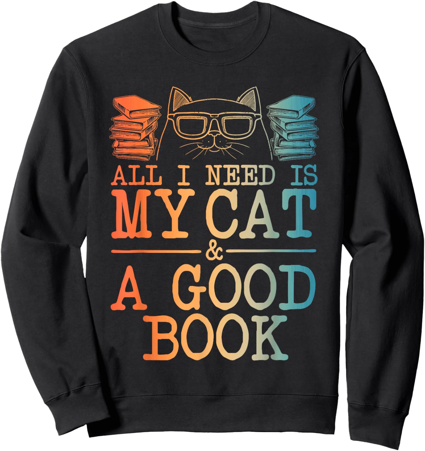 Cat & Book Art Women Cat Librarian Novel Book Lover Sweatshirt - Sweatshirt | Black