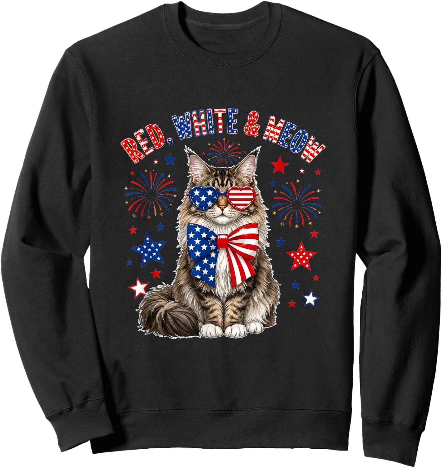 Red White and Maine Coon Cat Sound 4th of July US Flag Owner Sweatshirt - Sweatshirt | Black