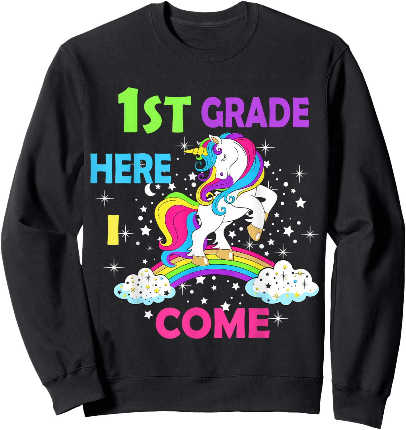 Back To School Unicorn Hello First Day of First grade Girls Sweatshirt - Sweatshirt | Black