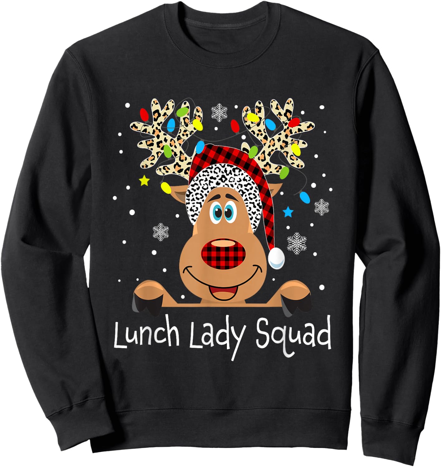Lunch Lady Squad Reindeer Funny Teacher Christmas Xmas Sweatshirt - Sweatshirt | Black