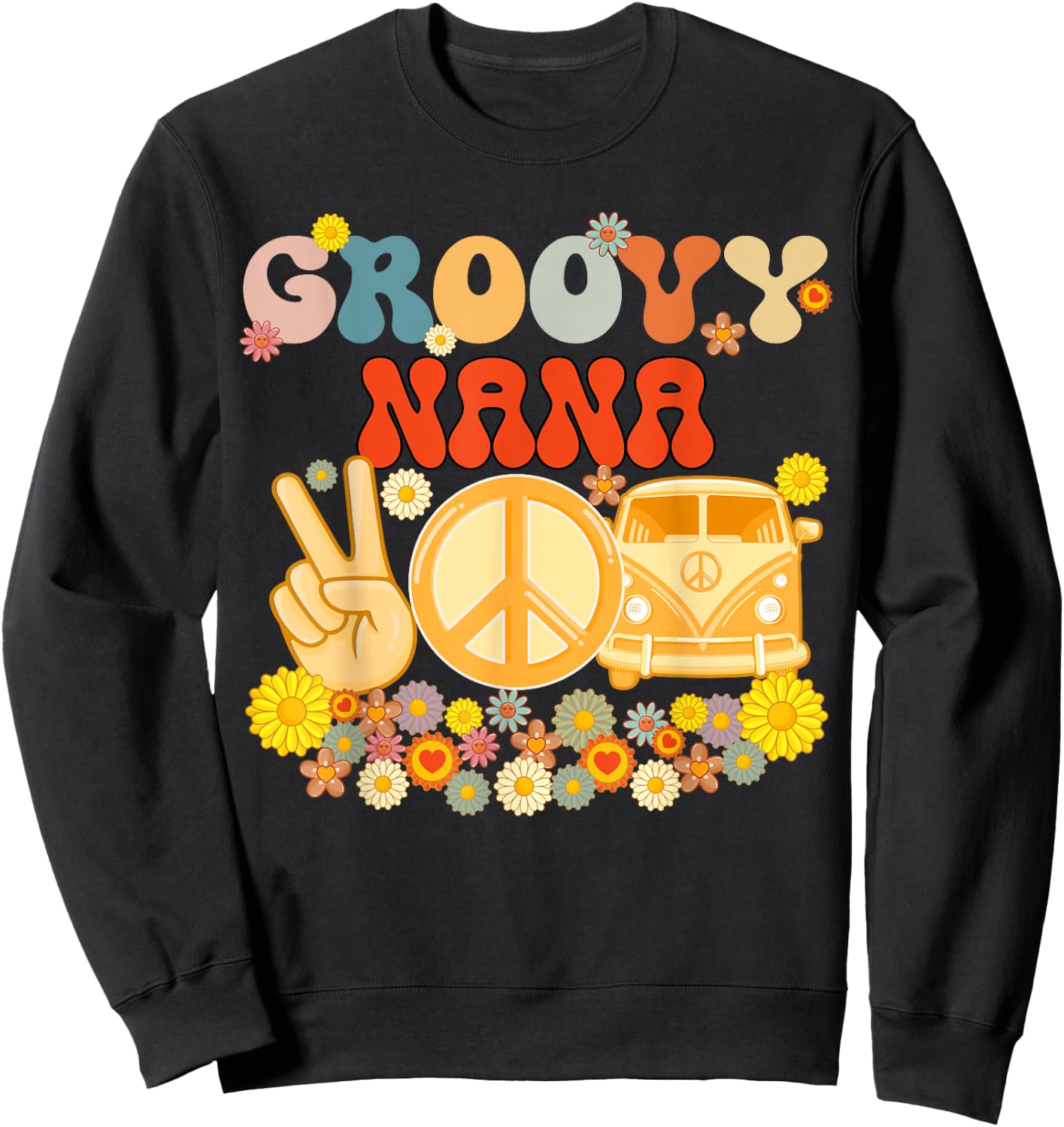 Groovy Nana Retro Matching Family Baby Shower Mother's Day Sweatshirt - Sweatshirt | Black