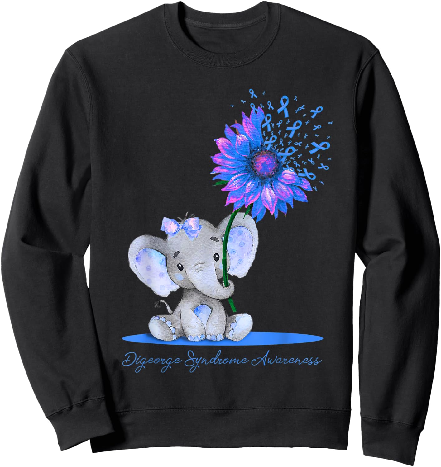 DIGEORGE SYNDROME AWARENESS Cute Elephant Sunflower Light Sweatshirt - Sweatshirt | Black