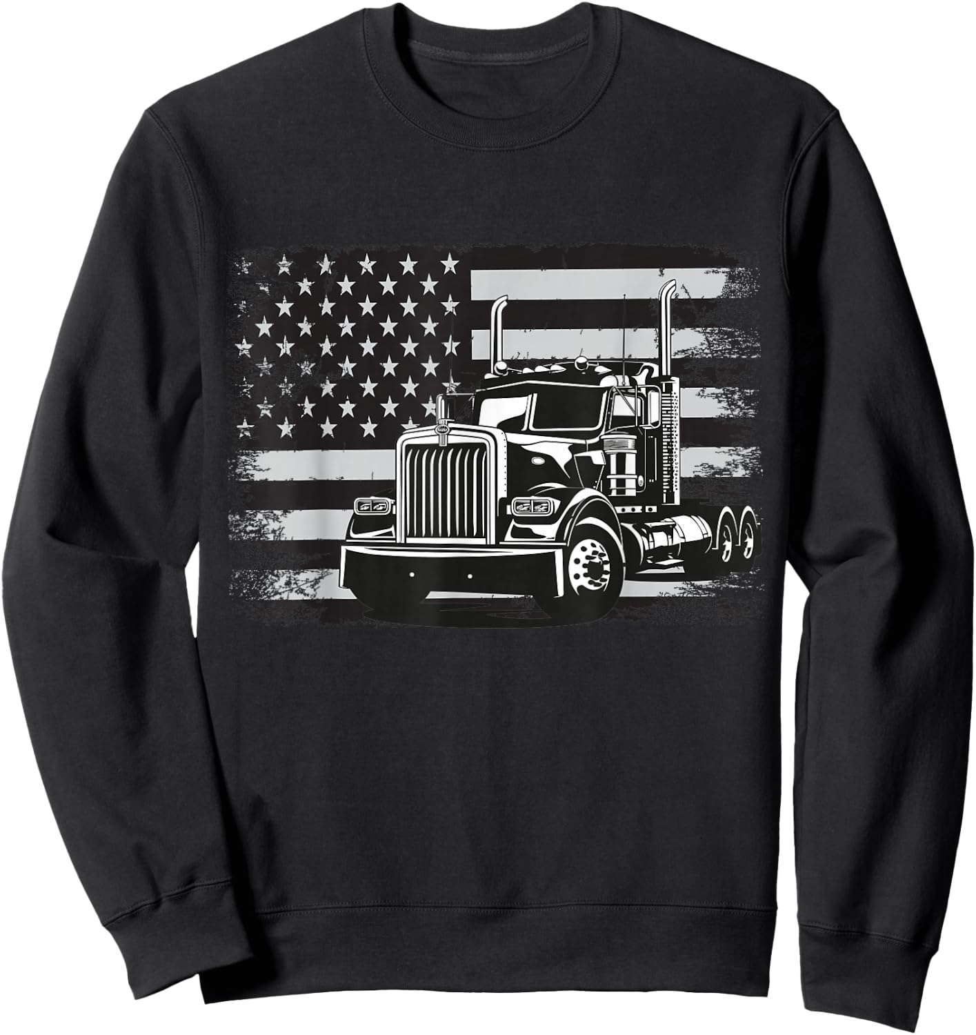 US American Flag Semi Truck Driver Sweatshirt - Sweatshirt | Black