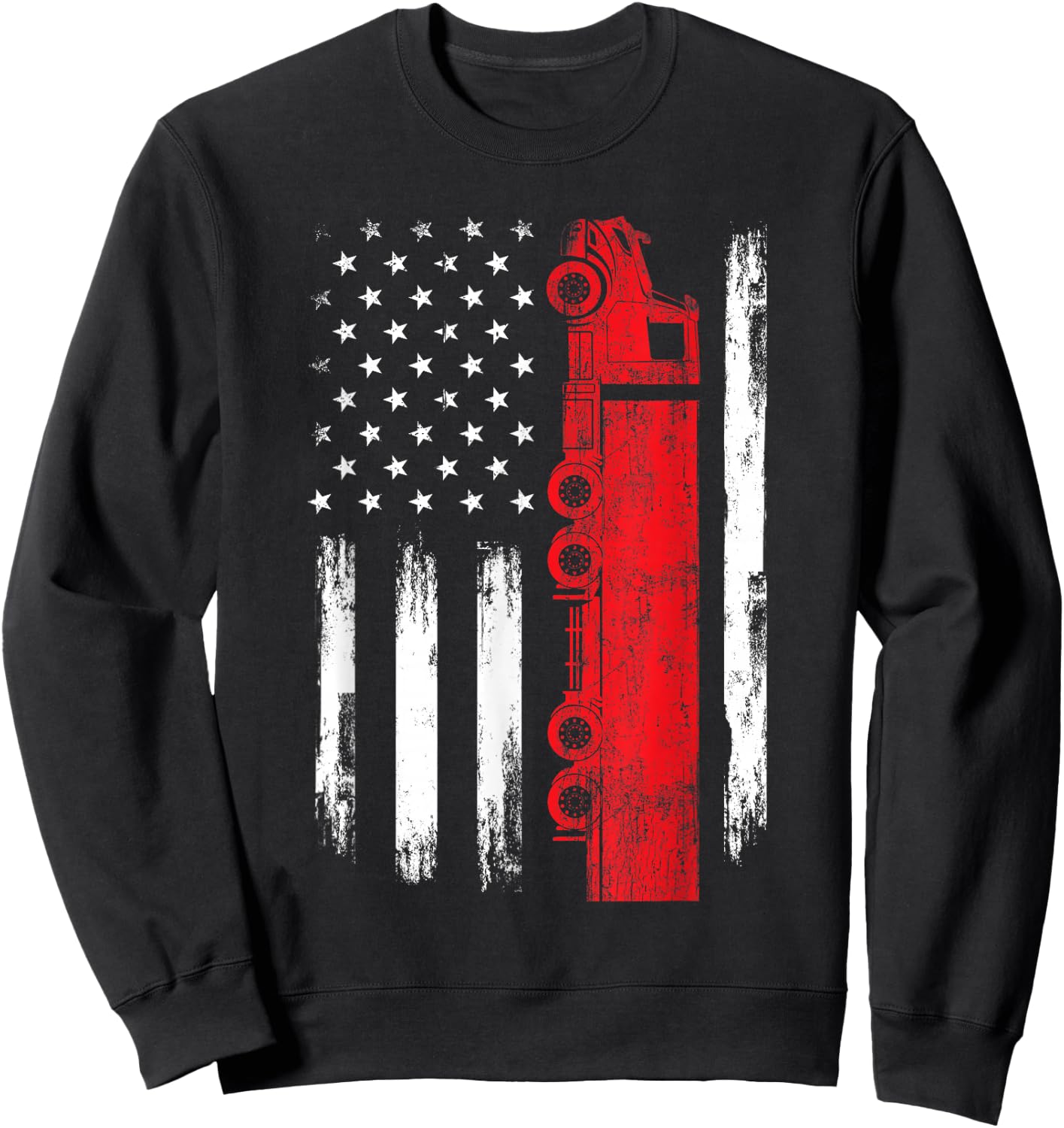 American Flag Truck - Semi Truck Driver Trucking Trucker Sweatshirt - Sweatshirt | Black