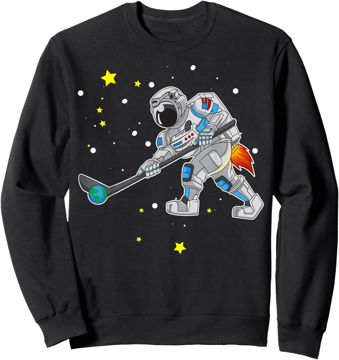 Astronaut Playing Hockey in Outer Space Sweatshirt - Sweatshirt | Black