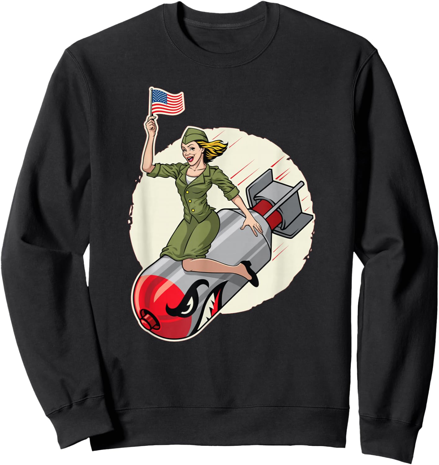 Vintage Pin Up Girl Bomber Girl Riding Bomb Sweatshirt - Sweatshirt | Black