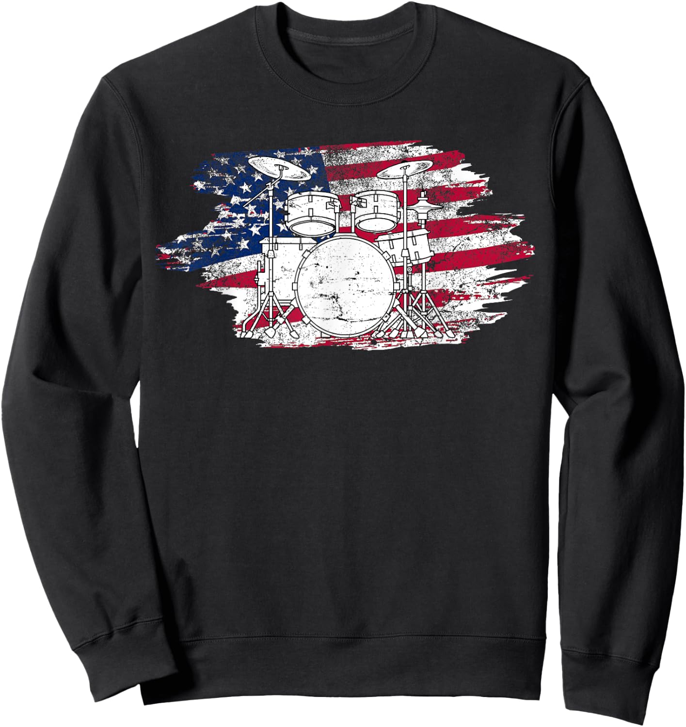 Cool Drummer Art Women America US Flag Drum Set Sweatshirt - Sweatshirt | Black