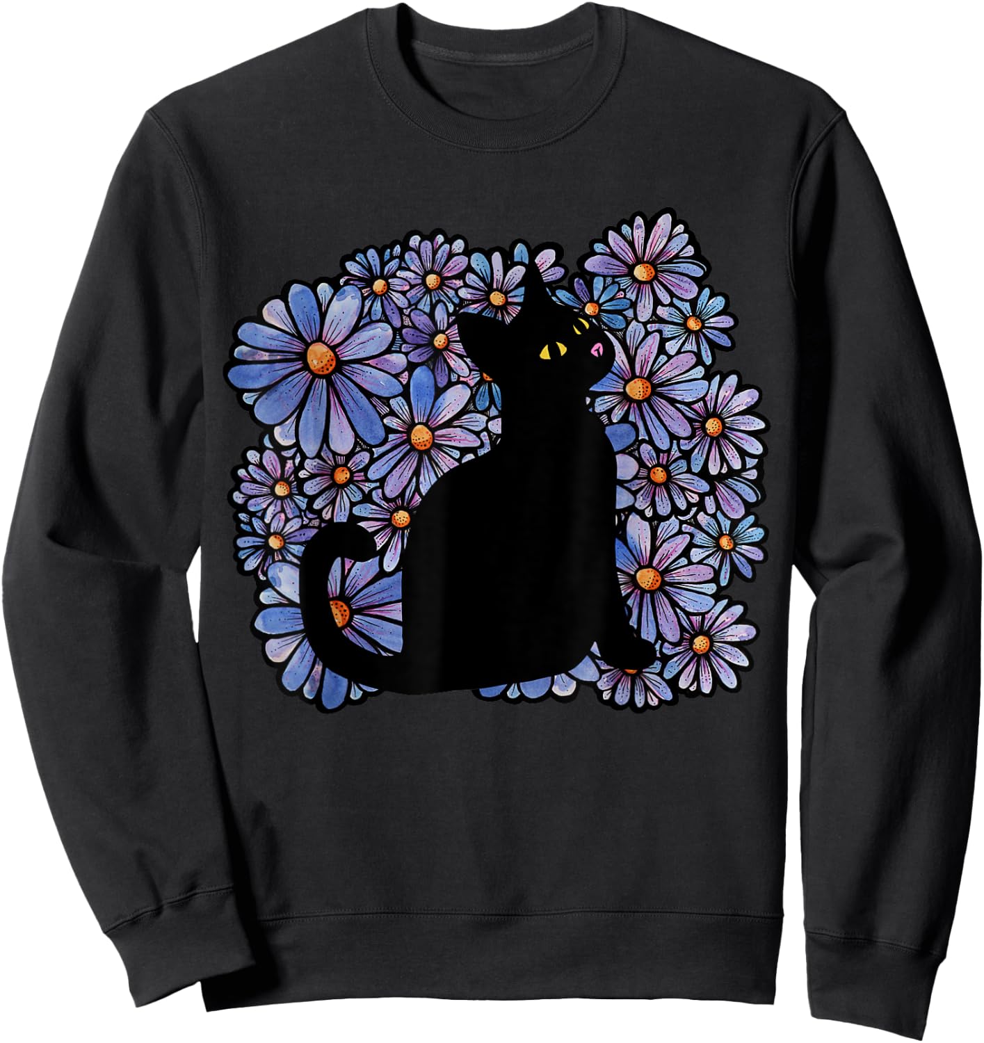 Black Cats Flower Garden Sweatshirt - Sweatshirt | Black