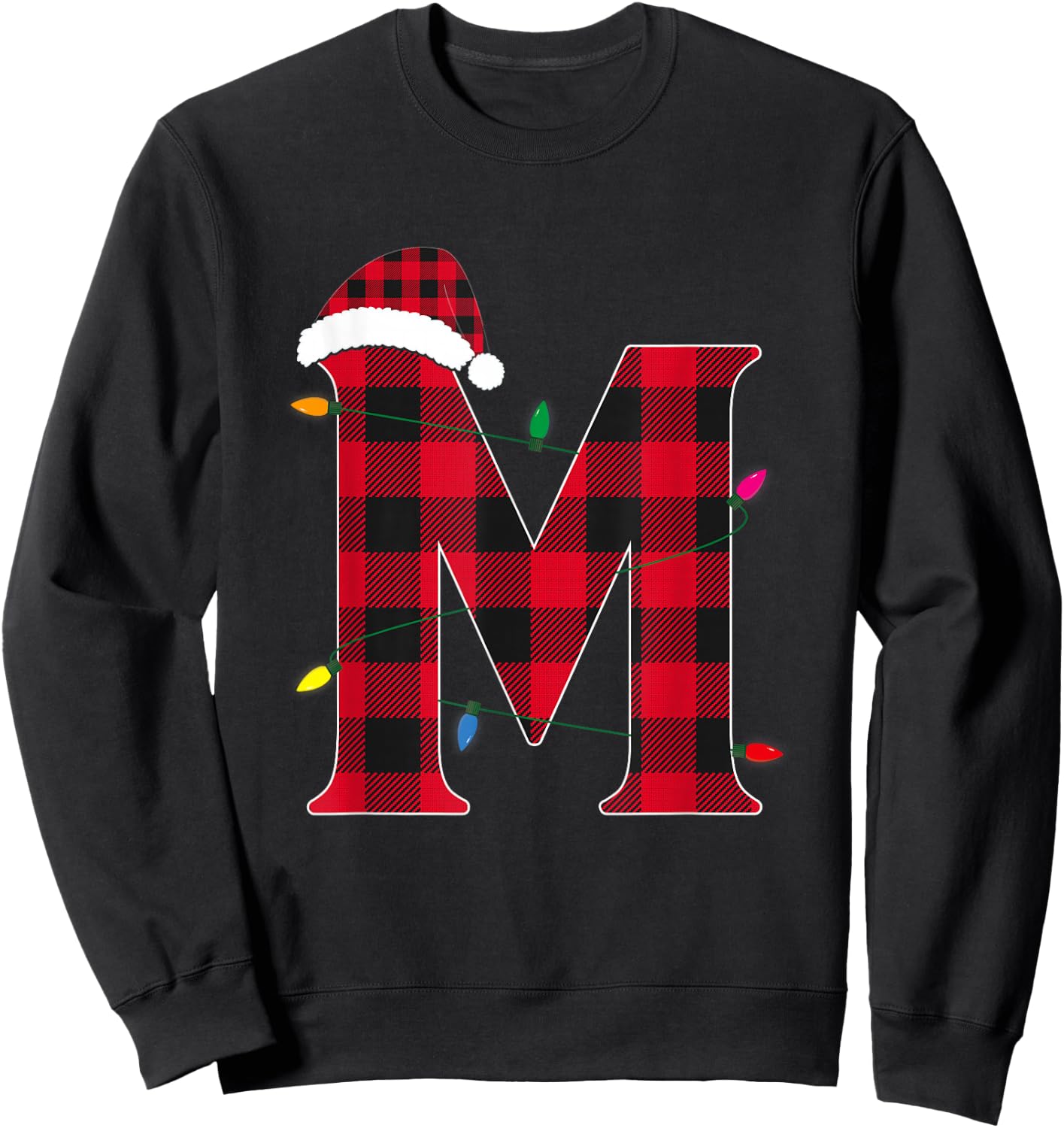 Awesome Letter M Initial Name Buffalo Plaid Christmas Sweatshirt - Sweatshirt | Black