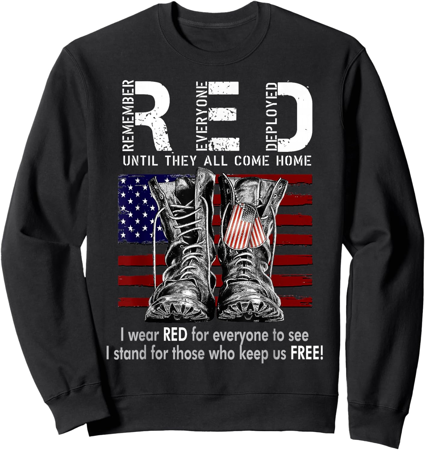 On Friday We Wear Red Military R.E.D Friday Military Remember Everyone Deployed -Adults US Flag Black Small Classic Fit Short Sleeve Sweatshirt - Sweatshirt | Black