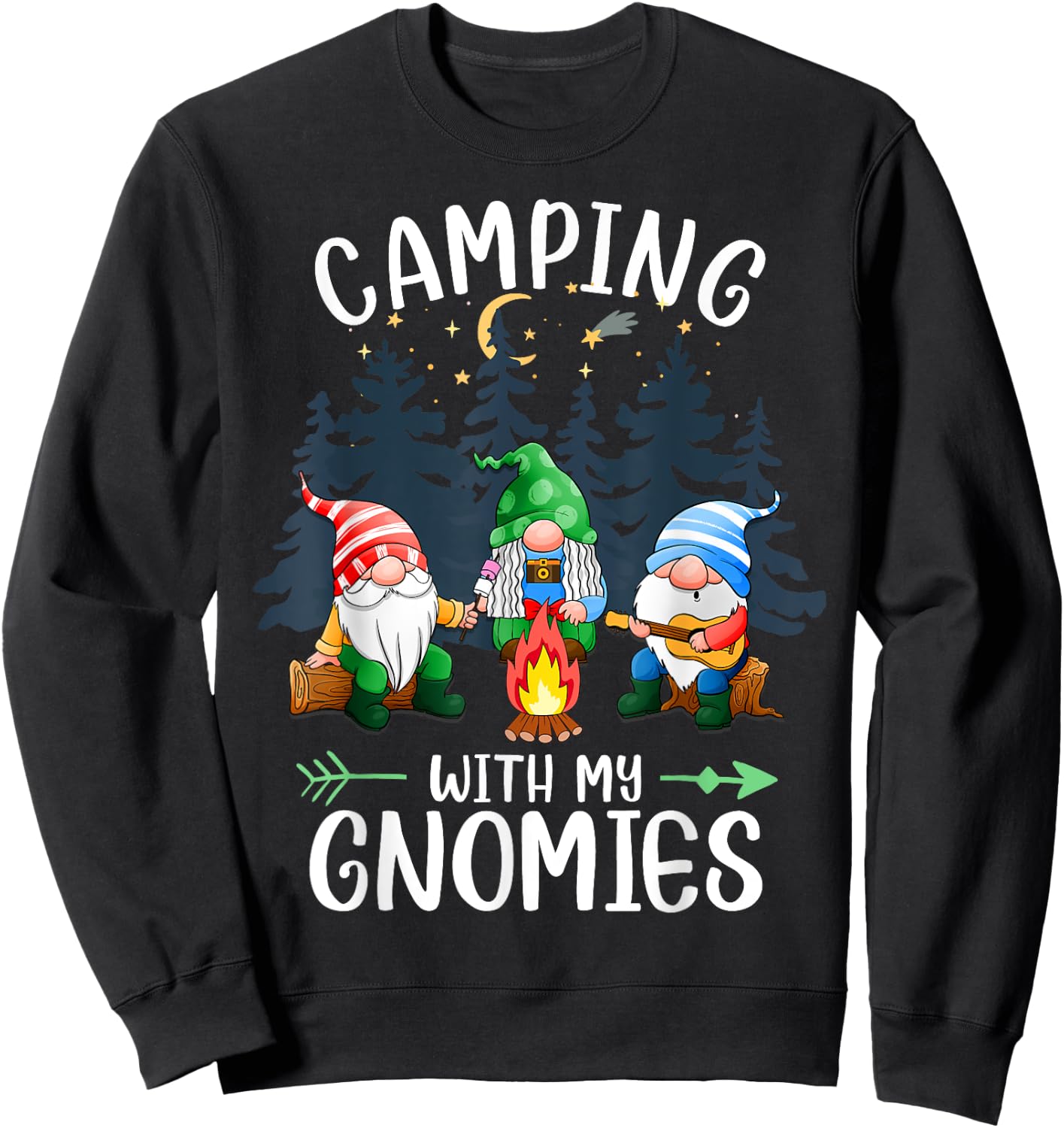 Camping with My Gnomies Funny Gnome Camp Women Men Small Sweatshirt - Sweatshirt | Black