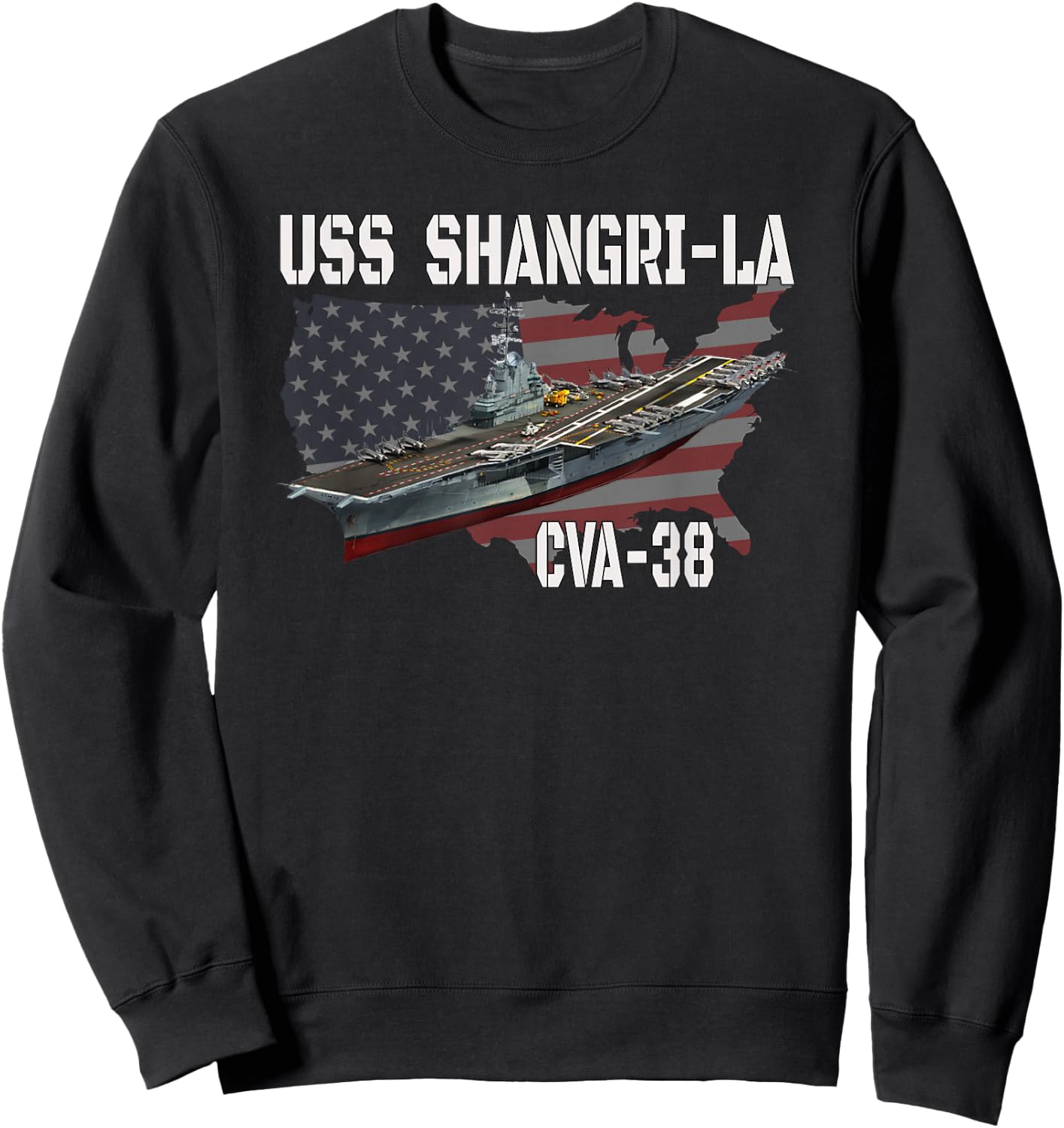 USS Shangri-La CVA-38 Aircraft Carrier Veterans Day Father's Sweatshirt - Sweatshirt | Black