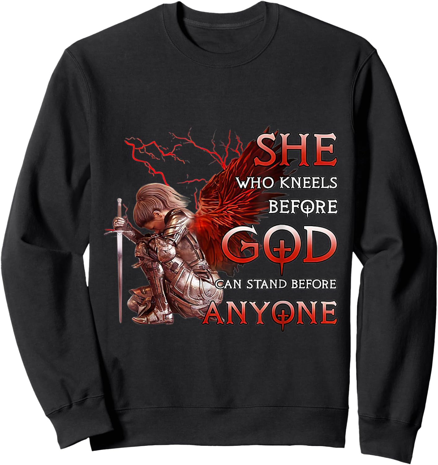She Who Kneels Before God Can Stand Before Anyone Christian Sweatshirt - Sweatshirt | Black