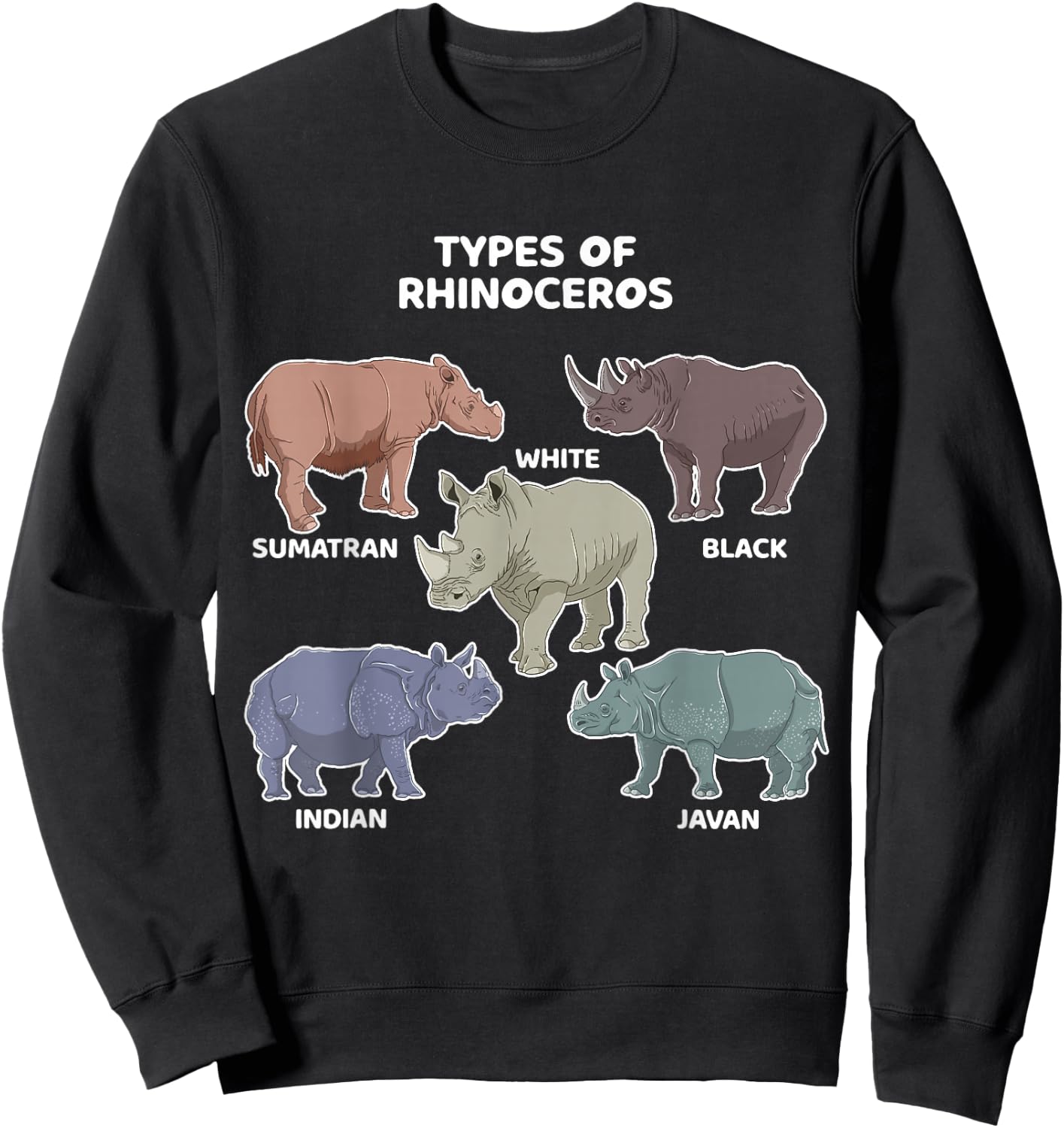 Types of Rhinoceros Sumatran Javan Rhino Animal Art Sweatshirt - Sweatshirt | Black