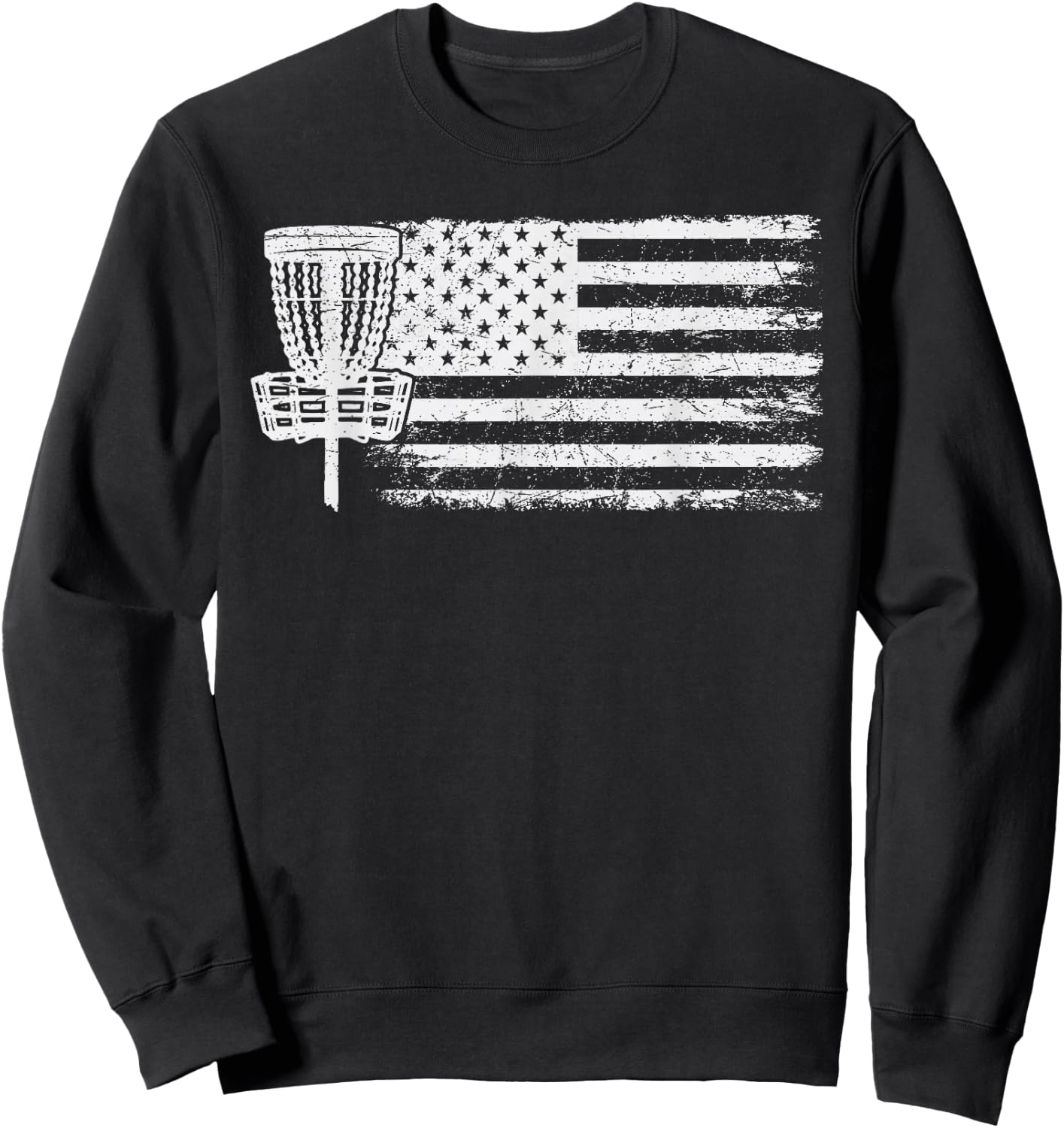 Disc Golf American Flag Shirt, USA Frisbee Disc Golfer Sweatshirt - Sweatshirt | Black