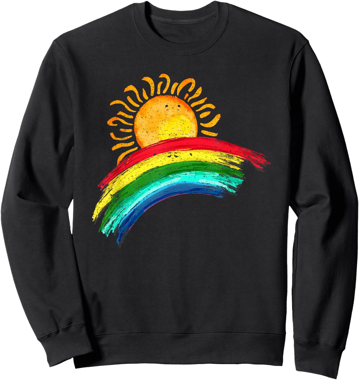Sunshine and Rainbows Cute Distressed Gift Sweatshirt - Sweatshirt | Black