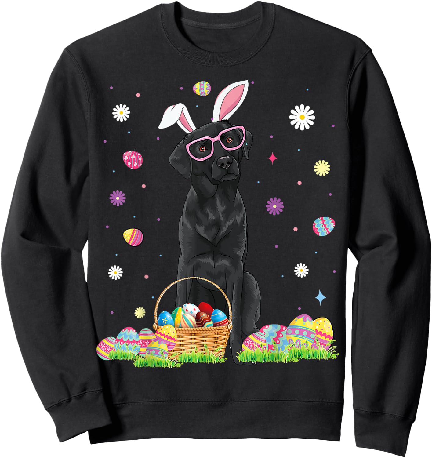 Happy Easter Cute Black Labrador Bunny Ears Dog Lovers Women Girls Kids Sweatshirt - Sweatshirt | Black
