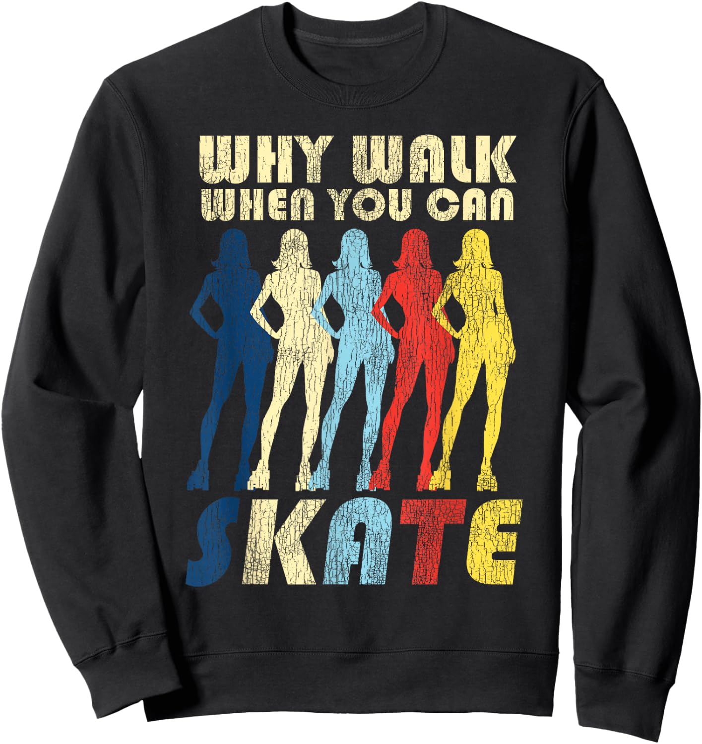 Cool Roller Skating Skate Girl 1970S Retro Sweatshirt - Sweatshirt | Black