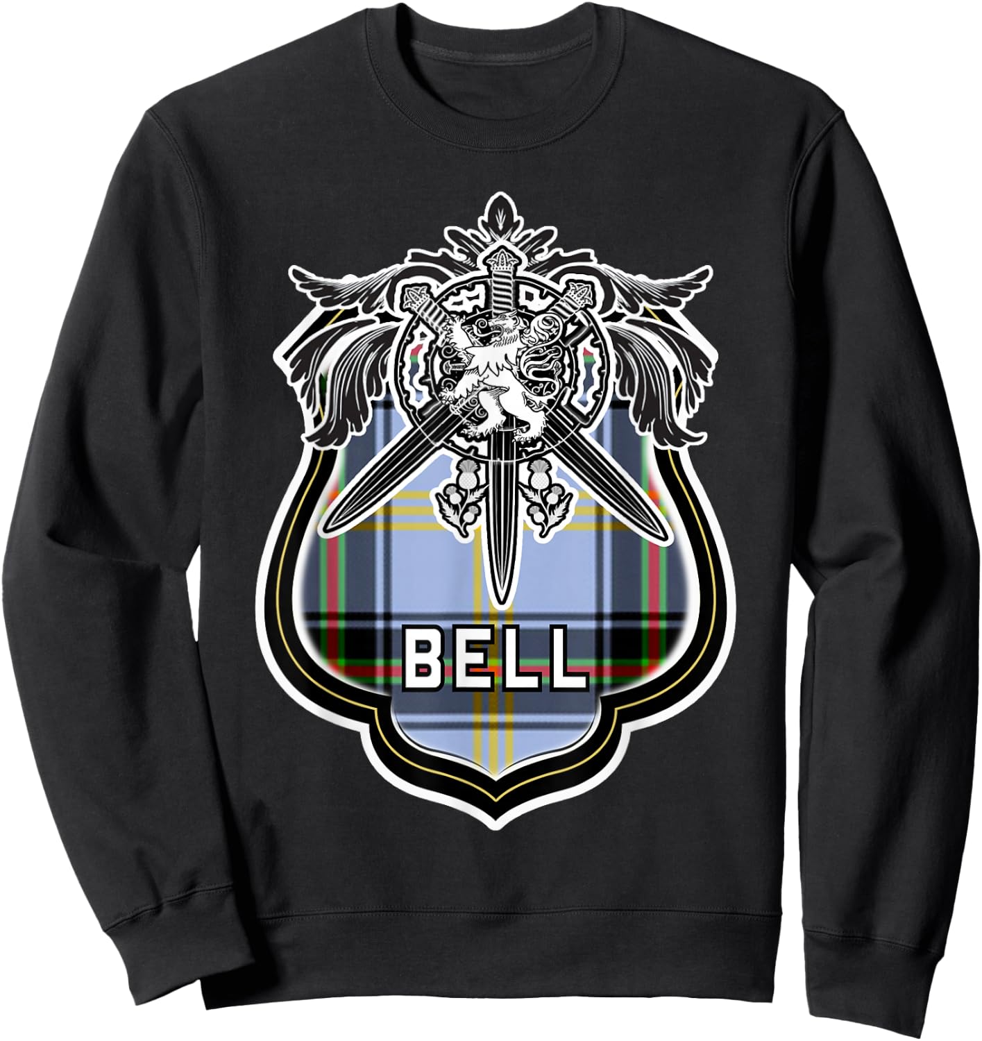 Bell Scottish Clan Family Tartan Lion Sword Name Sweatshirt - Sweatshirt | Black