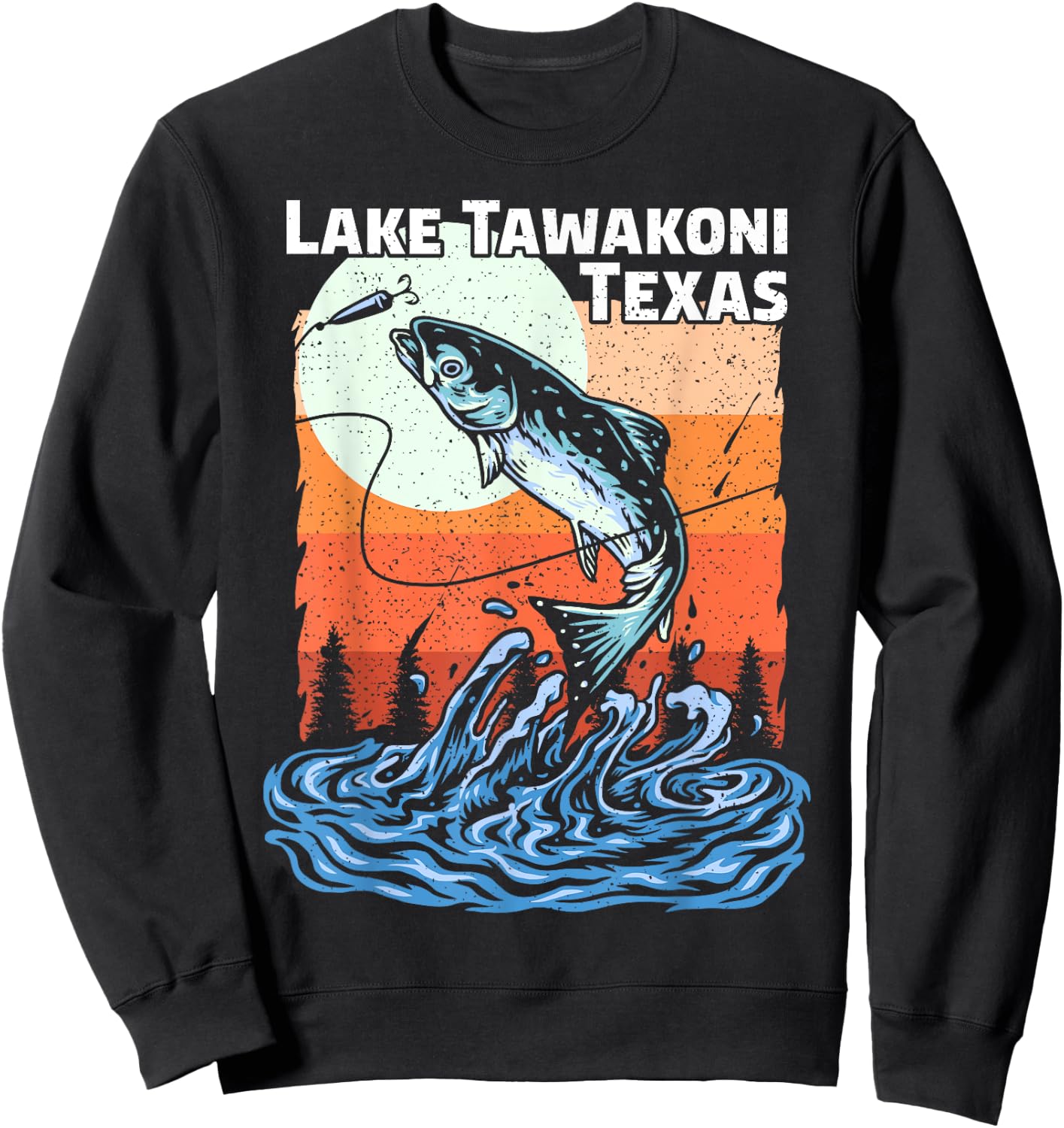 Summer Fishing Retro Sunset Texas Tawakoni Lake Men Women Kids Sweatshirt - Sweatshirt | Black